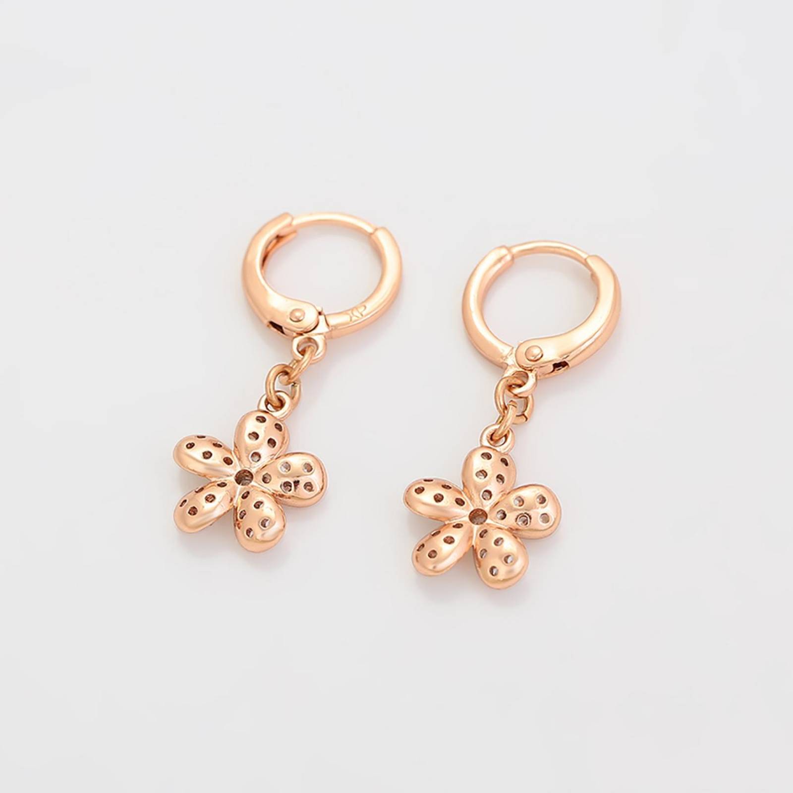 CRISTAL AMOR - Hermosos Aretes Flor Colgante Cristales Austriacos Oro Rosa 14K Laminado