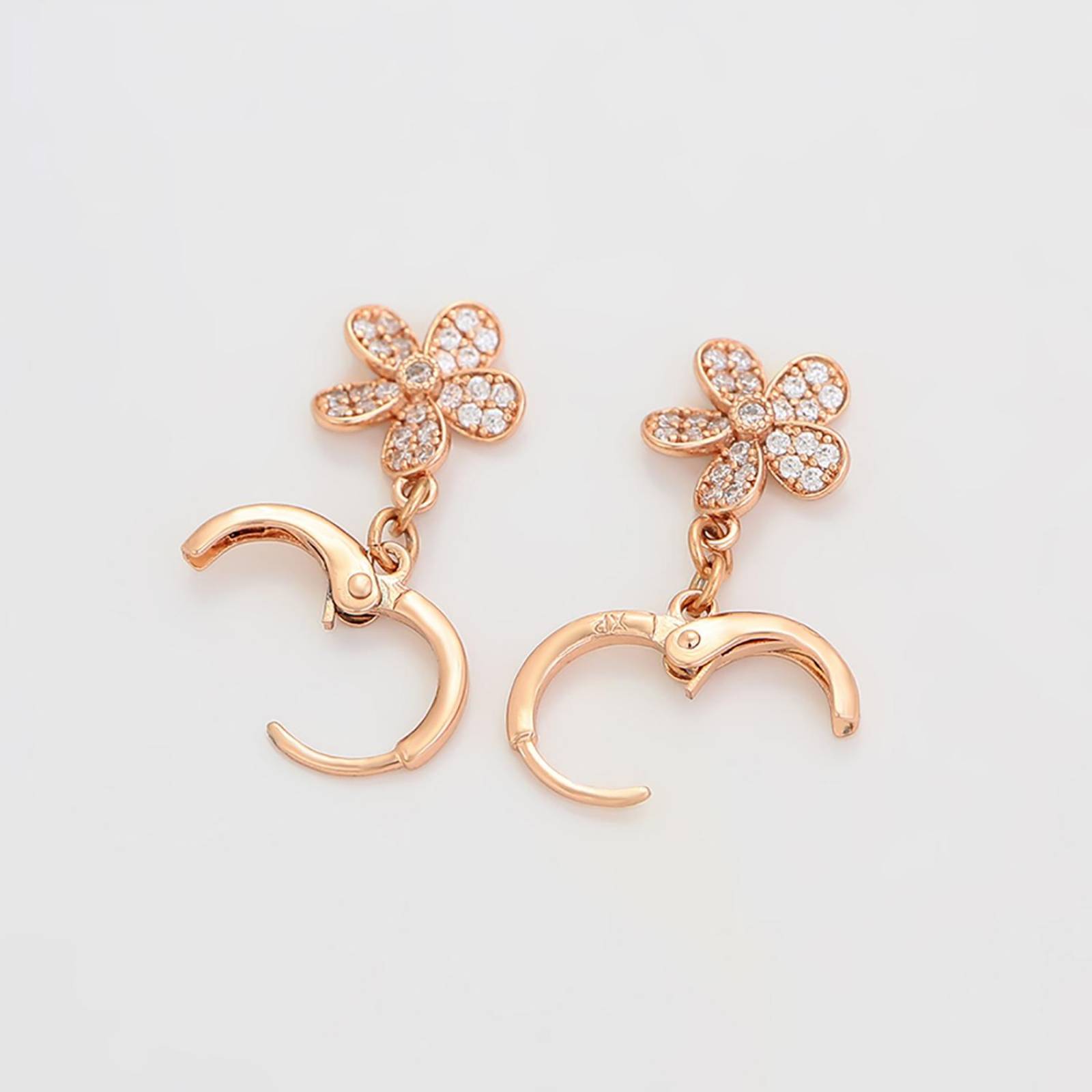 CRISTAL AMOR - Hermosos Aretes Flor Colgante Cristales Austriacos Oro Rosa 14K Laminado