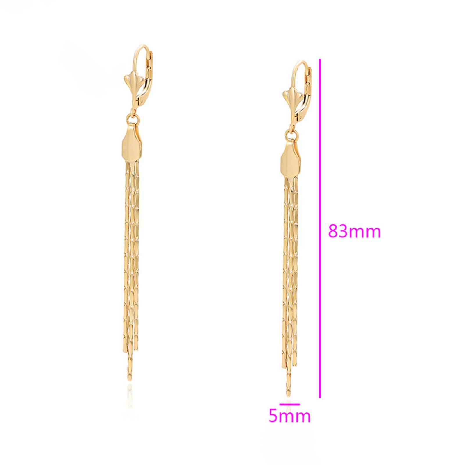 CRISTAL AMOR - Aretes Colgantes Largos Fiesta Flor de Lis Dama Oro 14K Laminado Dorado