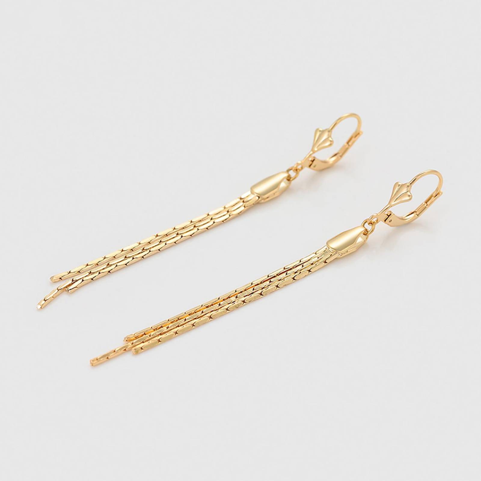 CRISTAL AMOR - Aretes Colgantes Largos Fiesta Flor de Lis Dama Oro 14K Laminado Dorado