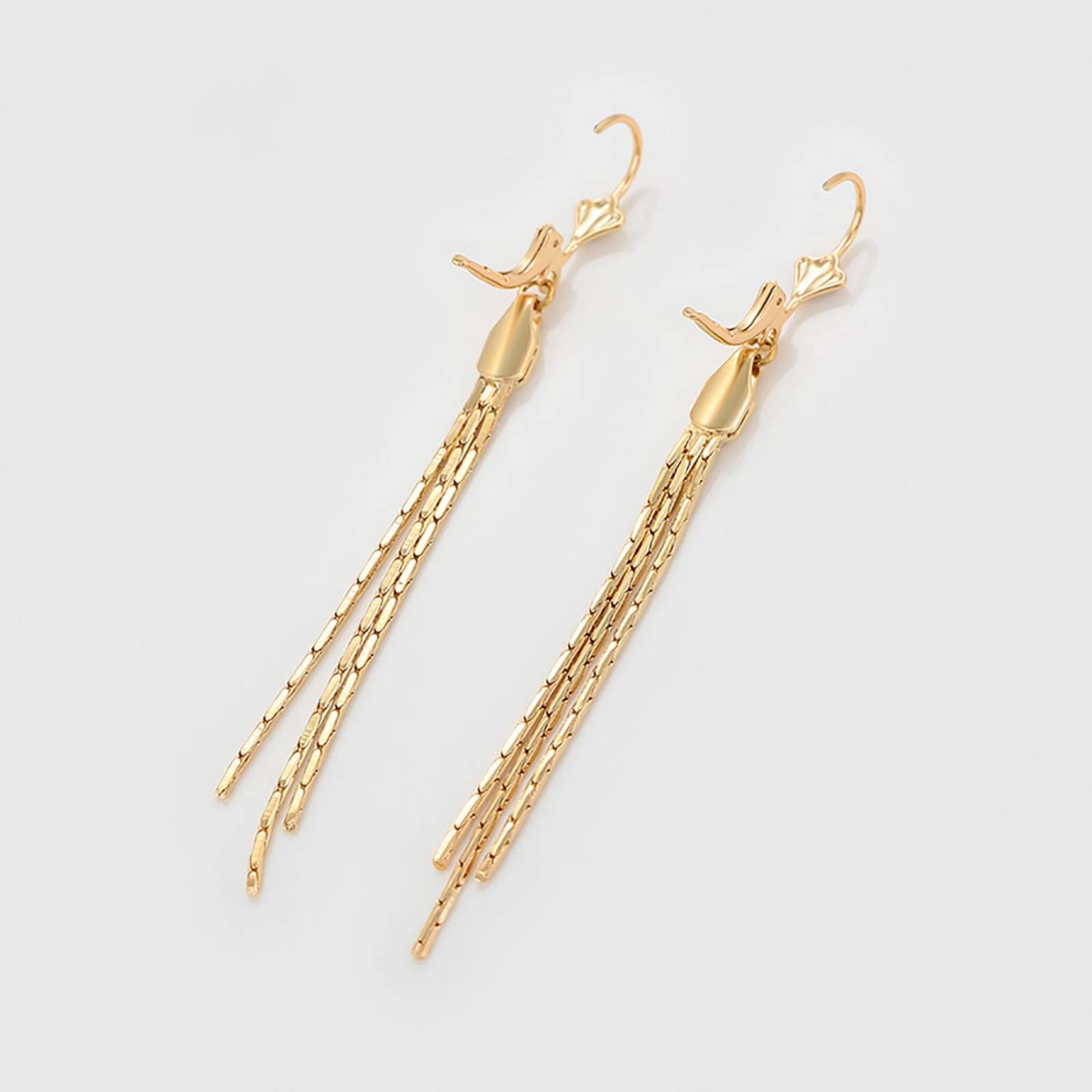 CRISTAL AMOR - Aretes Colgantes Largos Fiesta Flor de Lis Dama Oro 14K Laminado Dorado