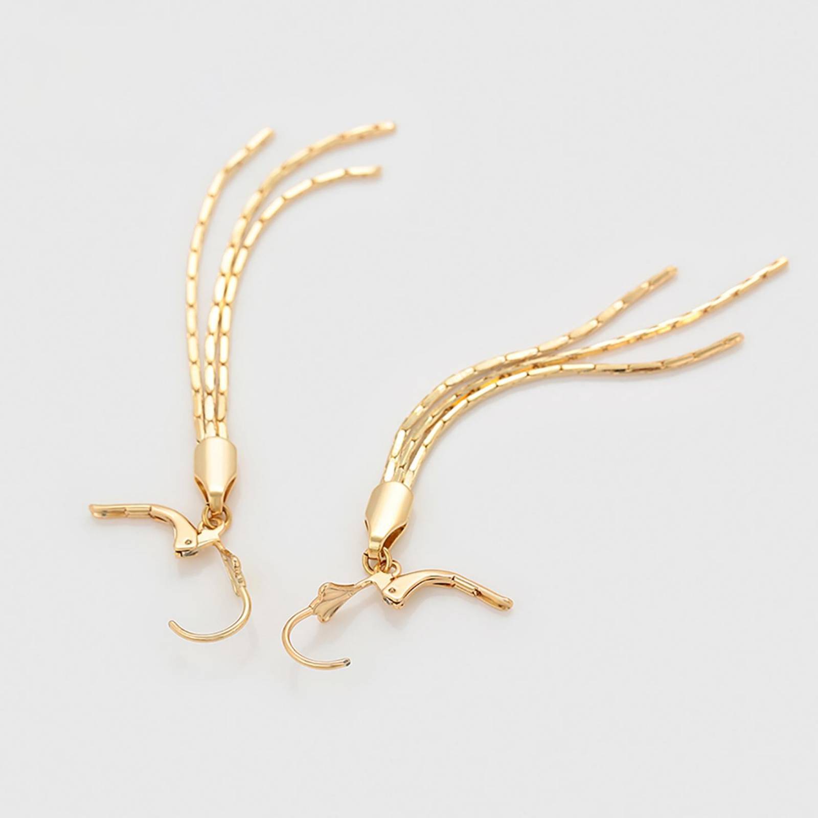 CRISTAL AMOR - Aretes Colgantes Largos Fiesta Flor de Lis Dama Oro 14K Laminado Dorado