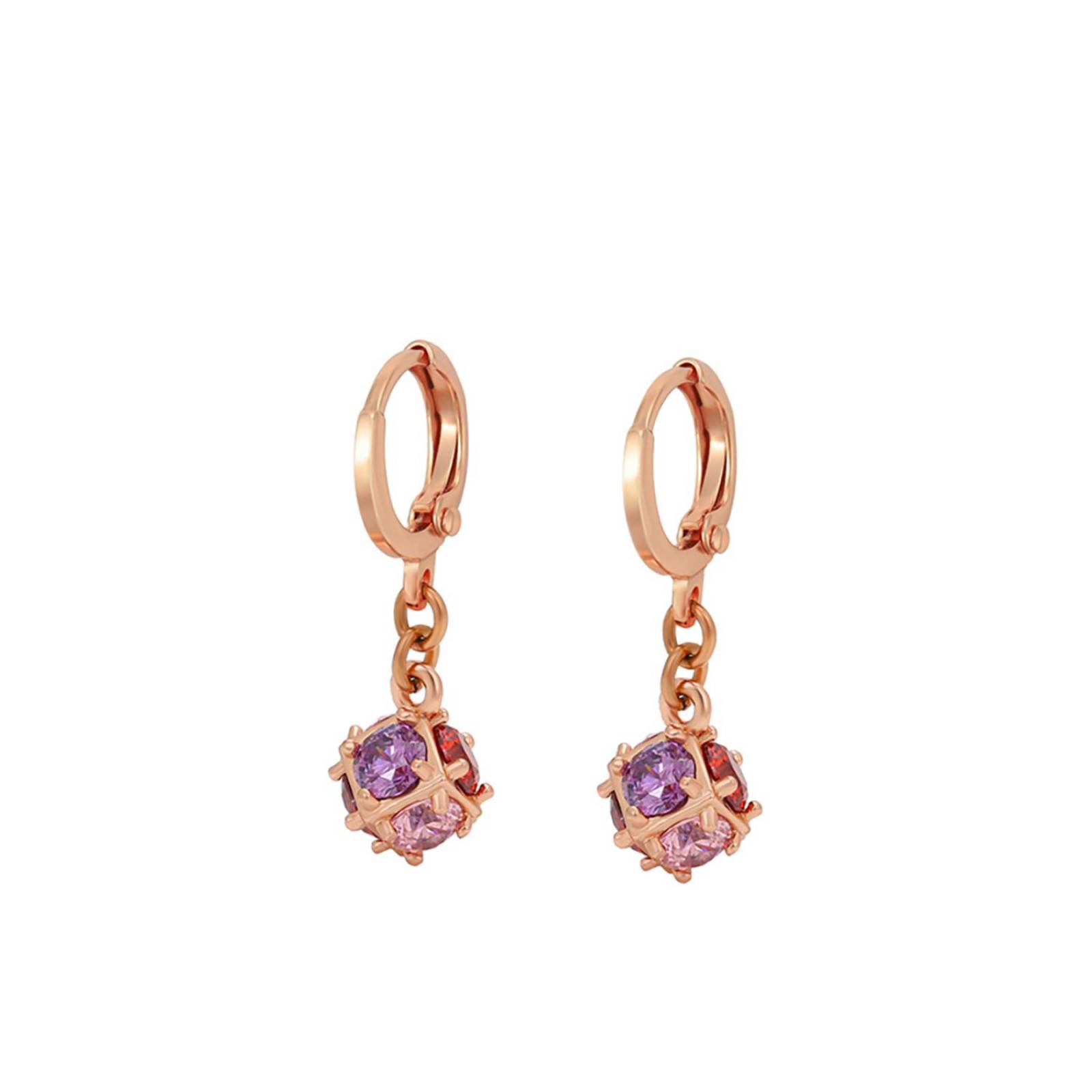 CRISTAL AMOR - Aretes Bola de Fuego Colgante Cristales Multicolor Oro Rosa 14K Laminado 