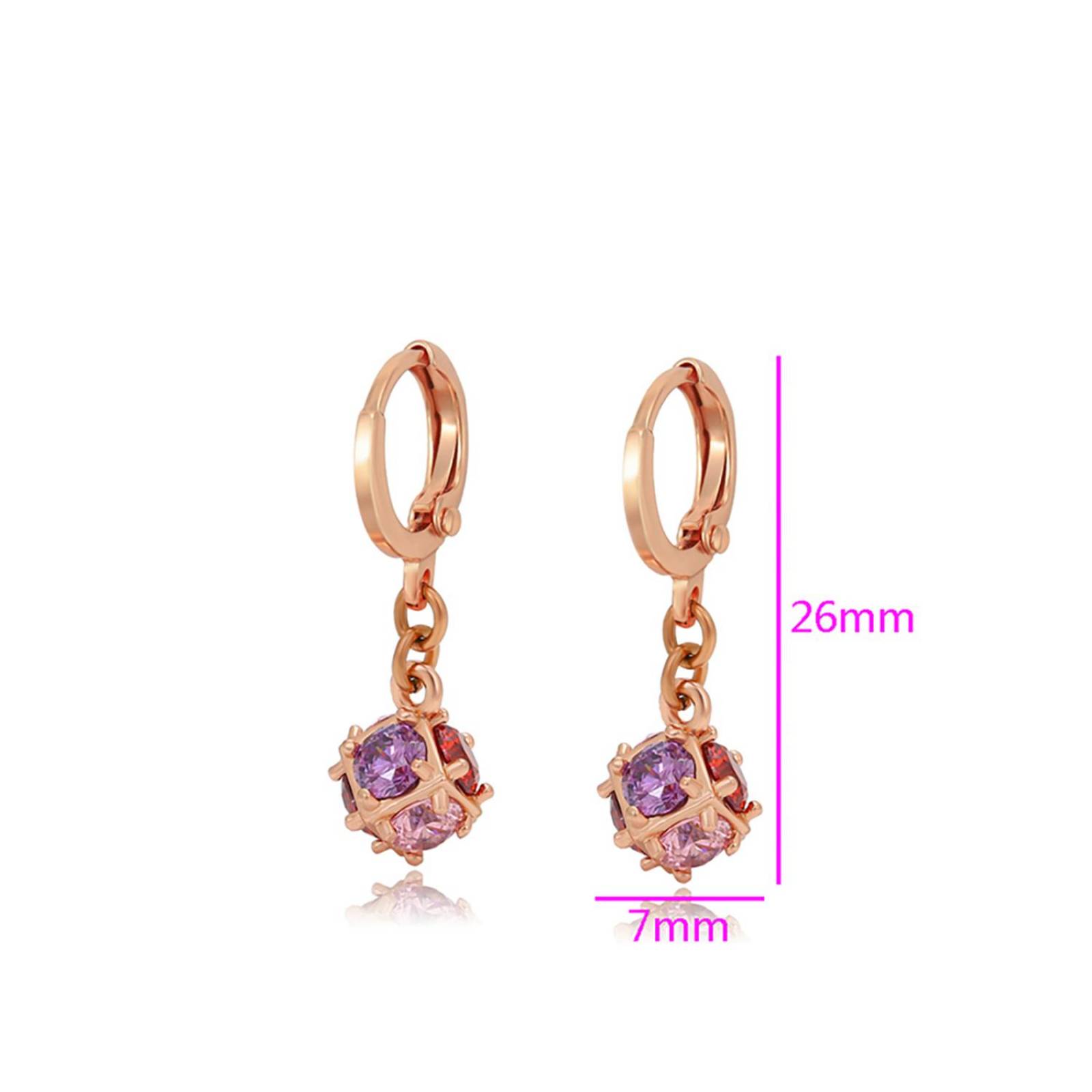 CRISTAL AMOR - Aretes Bola de Fuego Colgante Cristales Multicolor Oro Rosa 14K Laminado