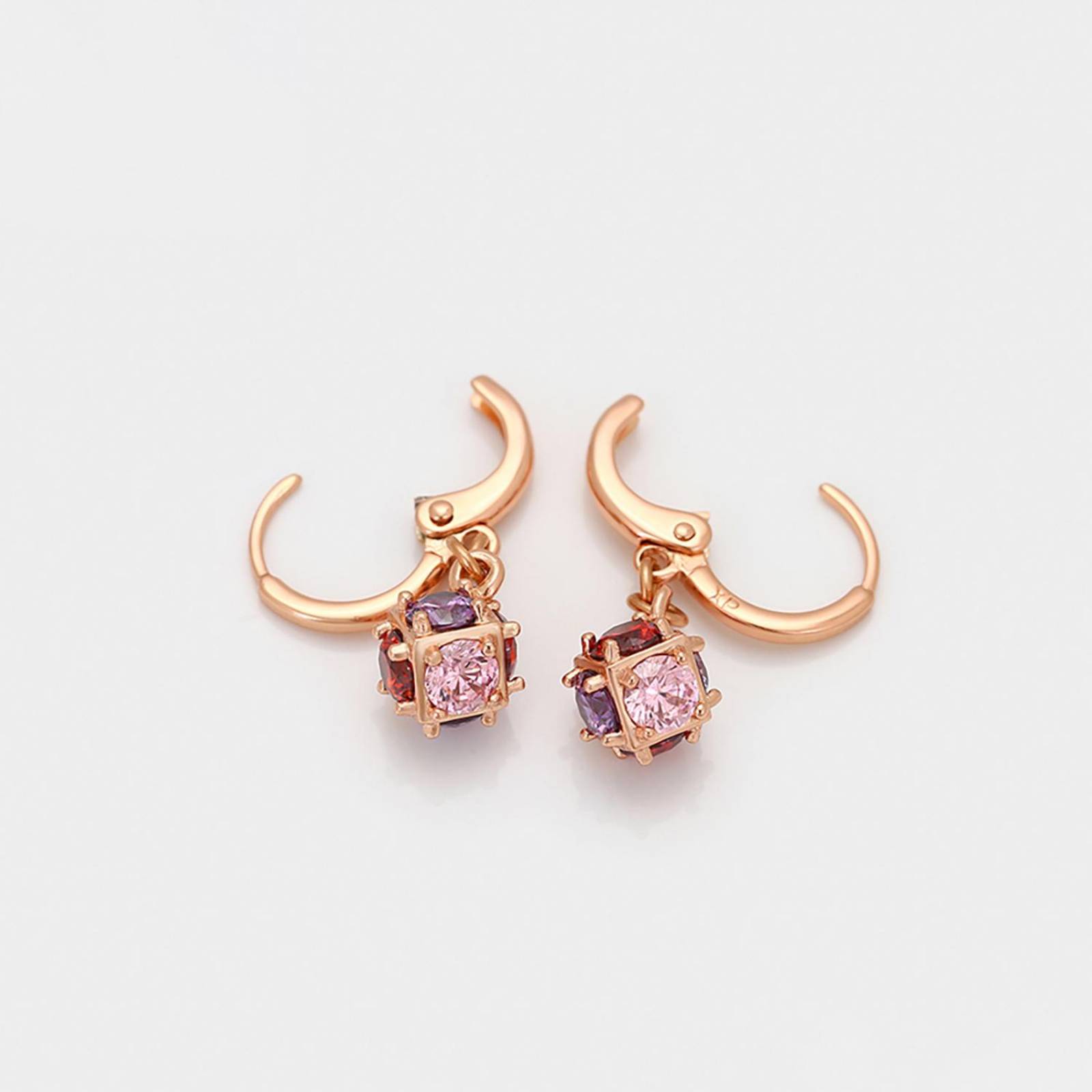 CRISTAL AMOR - Aretes Bola de Fuego Colgante Cristales Multicolor Oro Rosa 14K Laminado