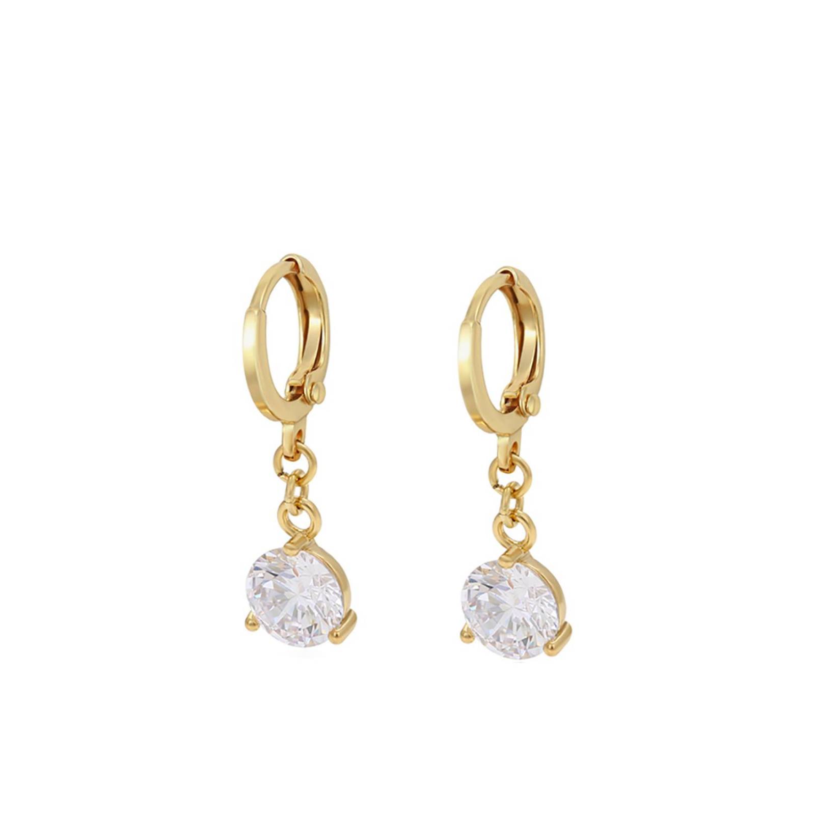 CRISTAL AMOR - Aretes Pendientes Zirconia Diamante Colgante Oro 14K Laminado Dorado