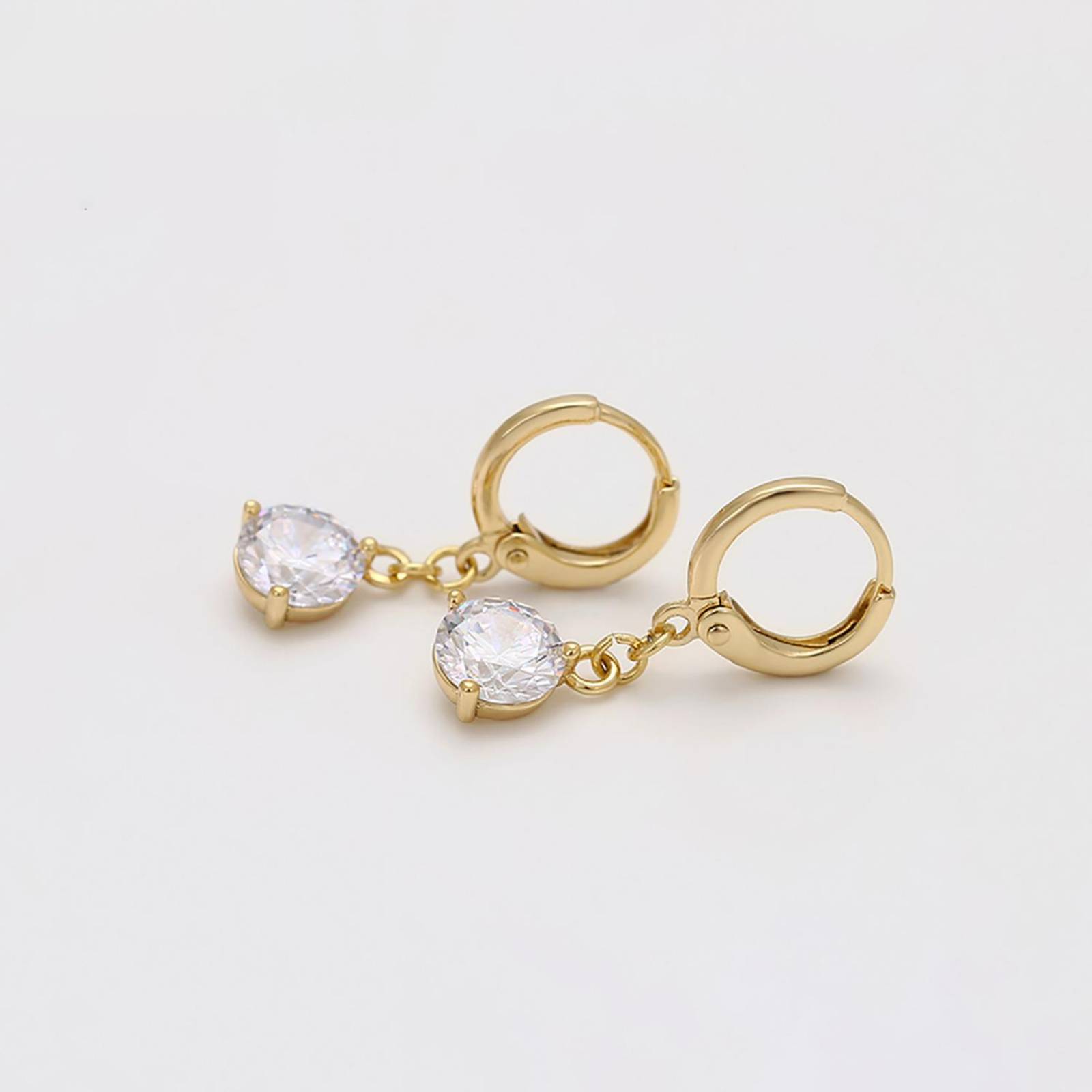 CRISTAL AMOR - Aretes Pendientes Zirconia Diamante Colgante Oro 14K Laminado Dorado