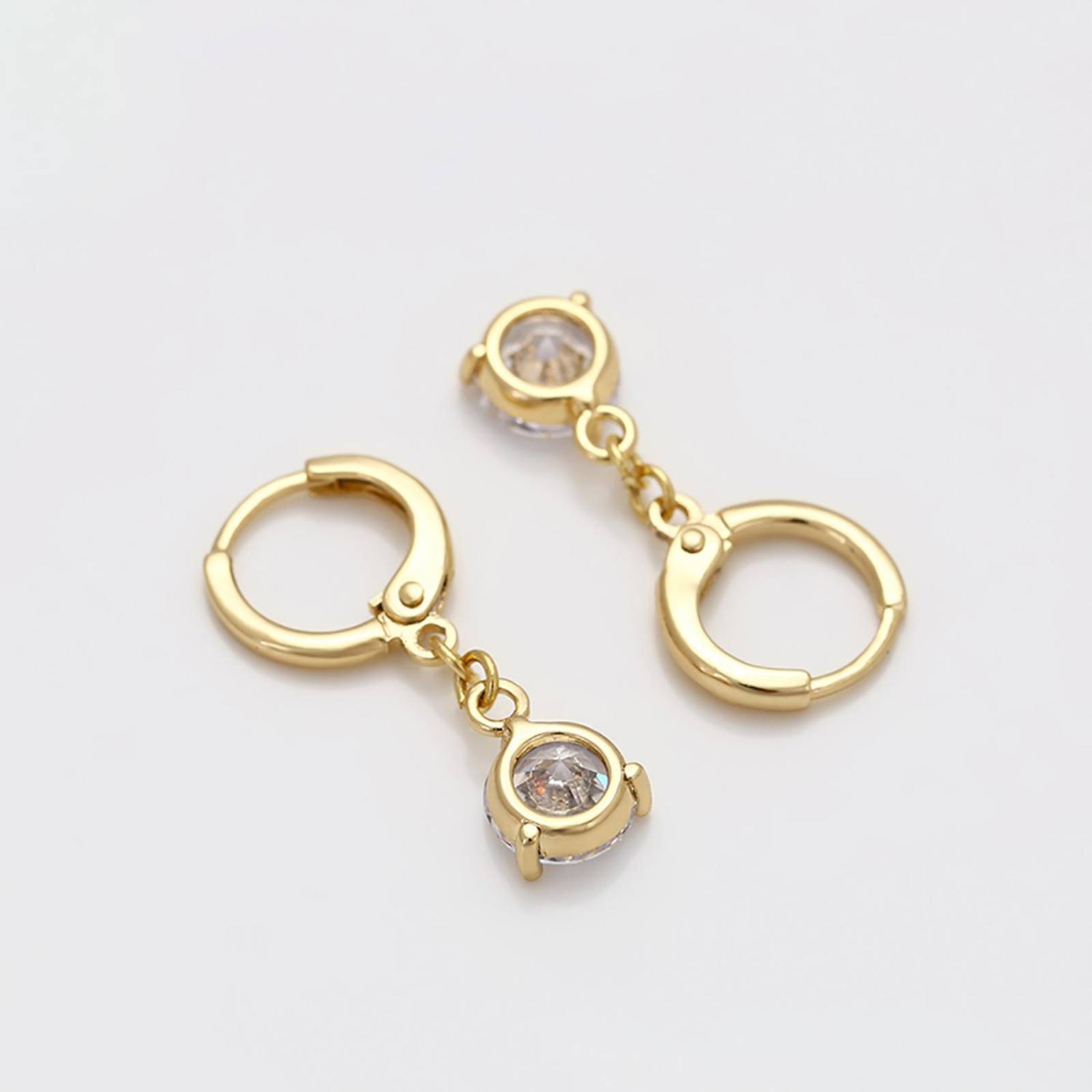 CRISTAL AMOR - Aretes Pendientes Zirconia Diamante Colgante Oro 14K Laminado Dorado