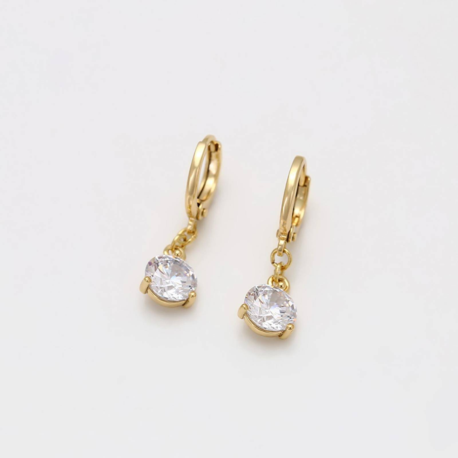 CRISTAL AMOR - Aretes Pendientes Zirconia Diamante Colgante Oro 14K Laminado Dorado