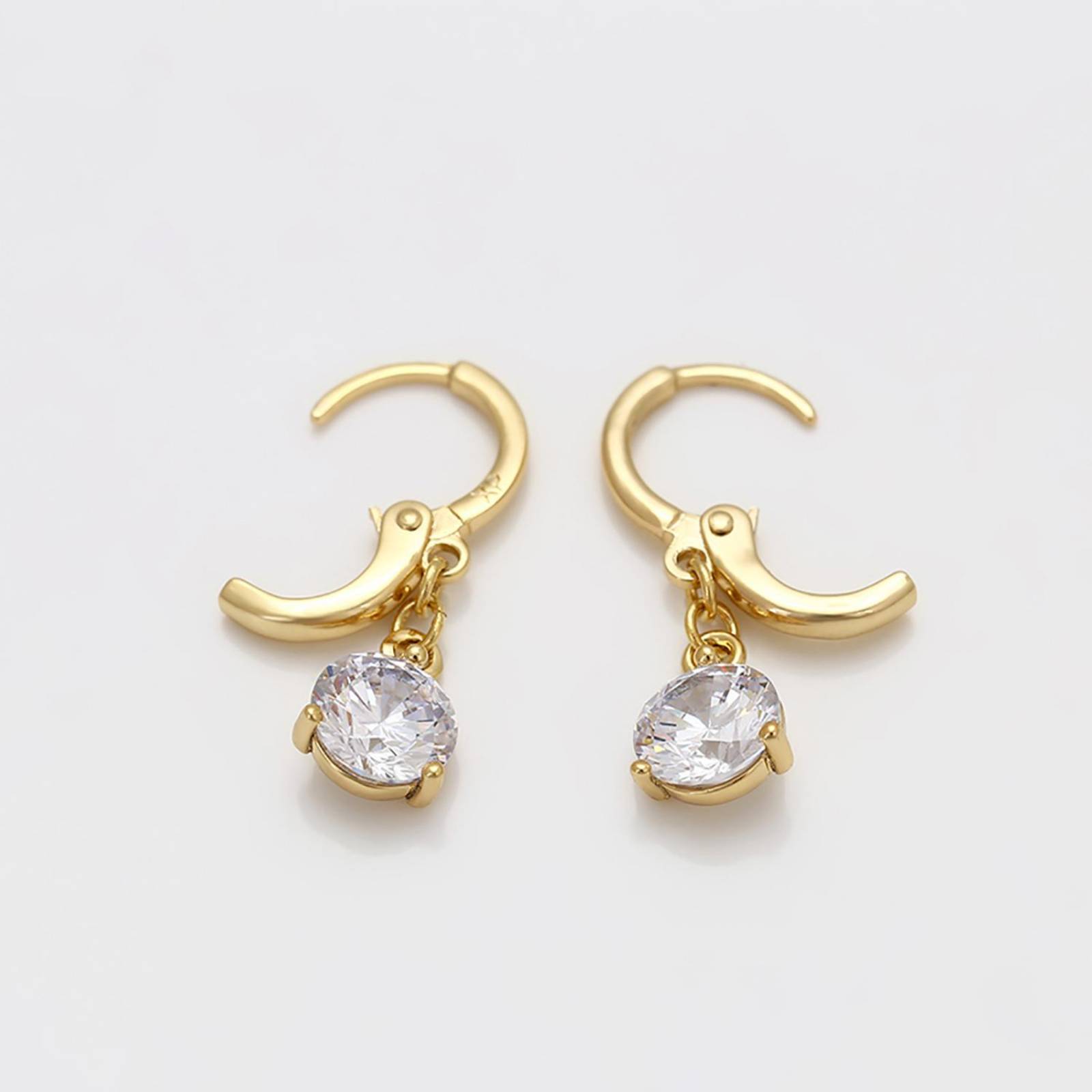 CRISTAL AMOR - Aretes Pendientes Zirconia Diamante Colgante Oro 14K Laminado Dorado