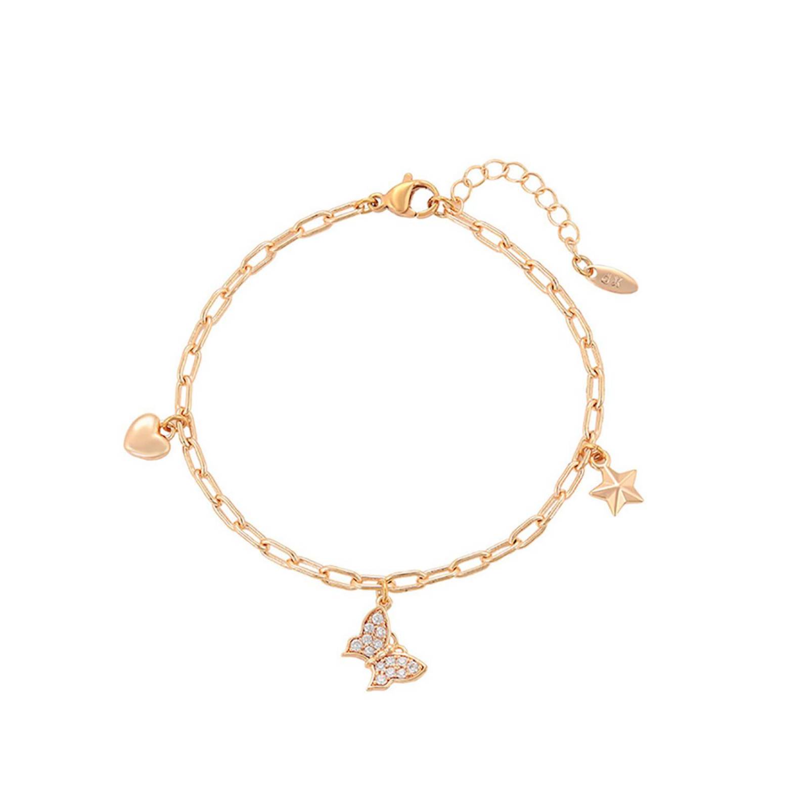 CRISTAL AMOR - Pulsera Dama Mariposa Corazón Estrella Cristales Austriacos Oro 18K Laminado Dorado