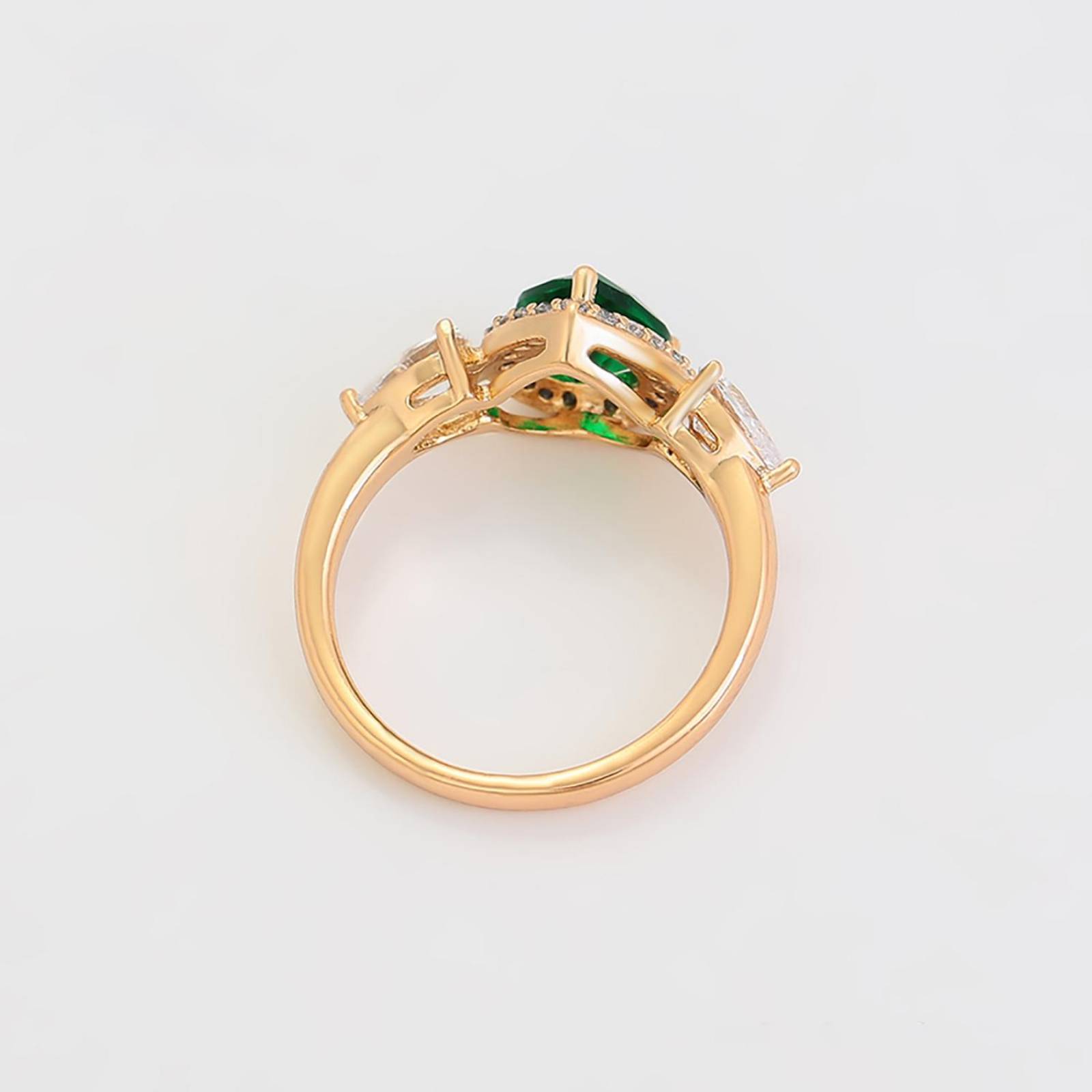 CRISTAL AMOR - Anillo Compromiso Promesa Amor Corazon Esmeralda y Cristales Oro 14K Laminado Dorado 8