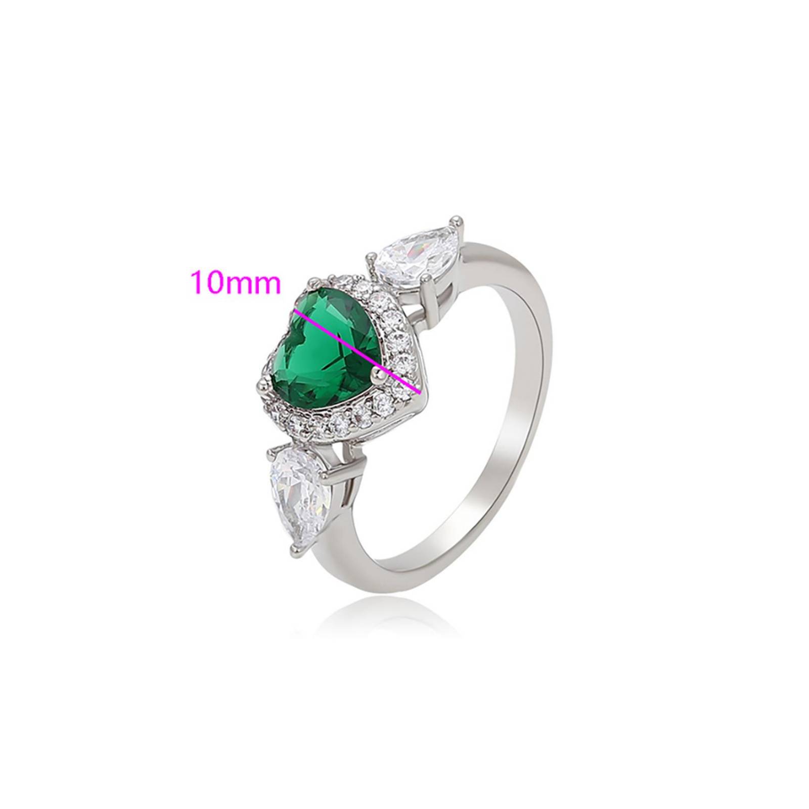 CRISTAL AMOR - Anillo Compromiso Promesa Amor Corazon Esmeralda y Cristales Oro 14K Laminado Blanco 7