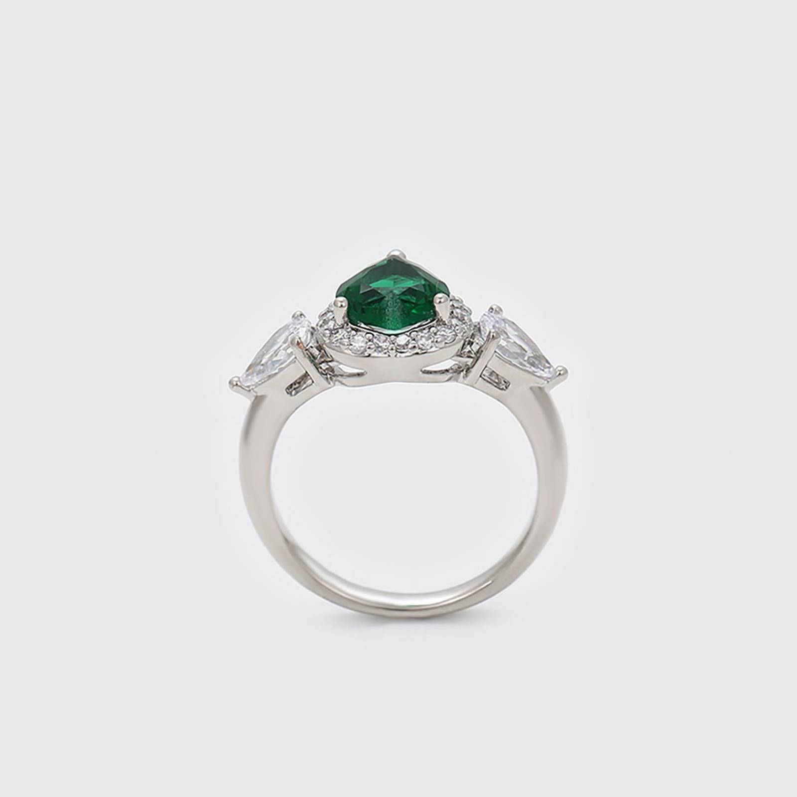 CRISTAL AMOR - Anillo Compromiso Promesa Amor Corazon Esmeralda y Cristales Oro 14K Laminado Blanco 7