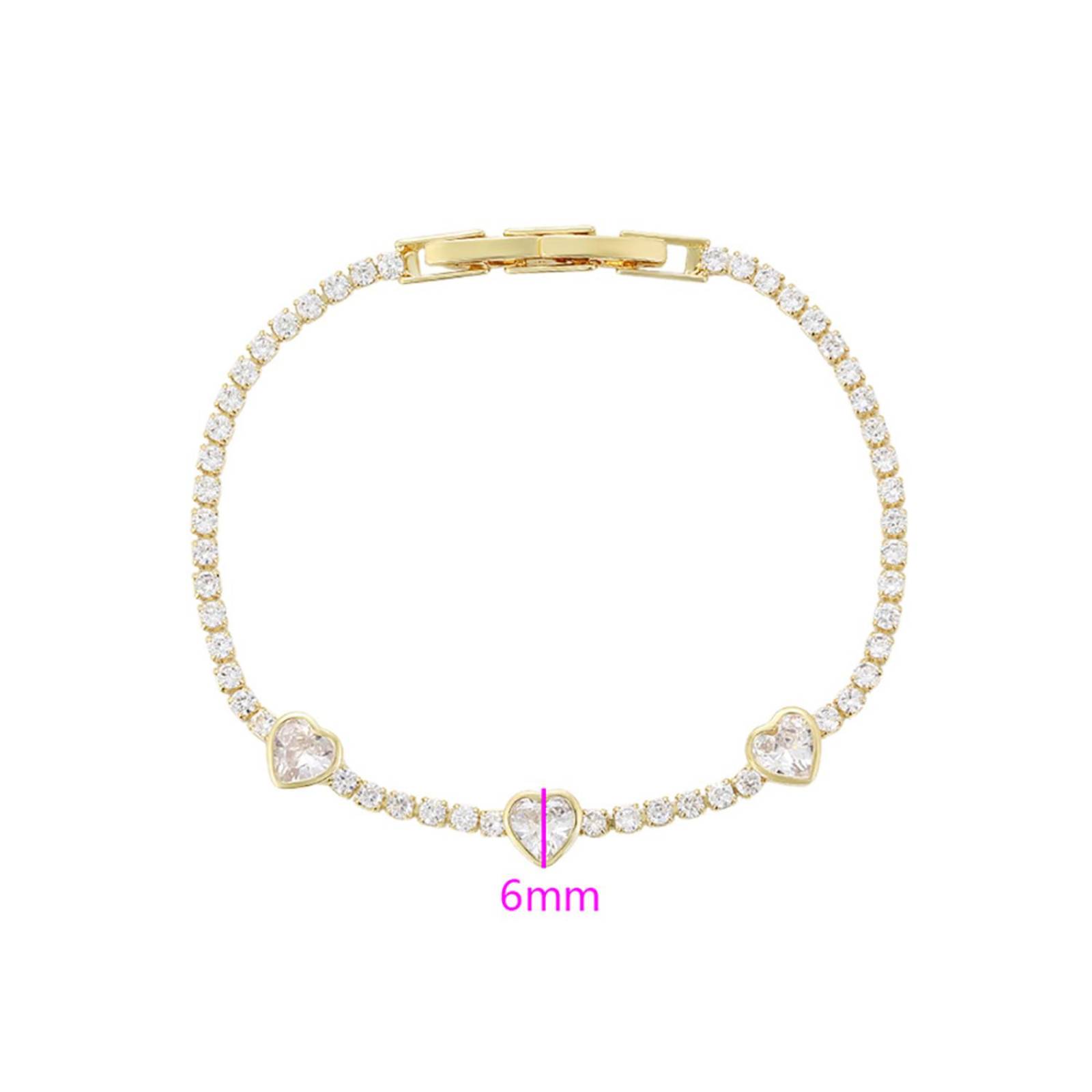 CRISTAL AMOR - Pulsera Esclava Dama Corazones Cristales Austriacos Juvenil Oro 14K Laminado Dorado