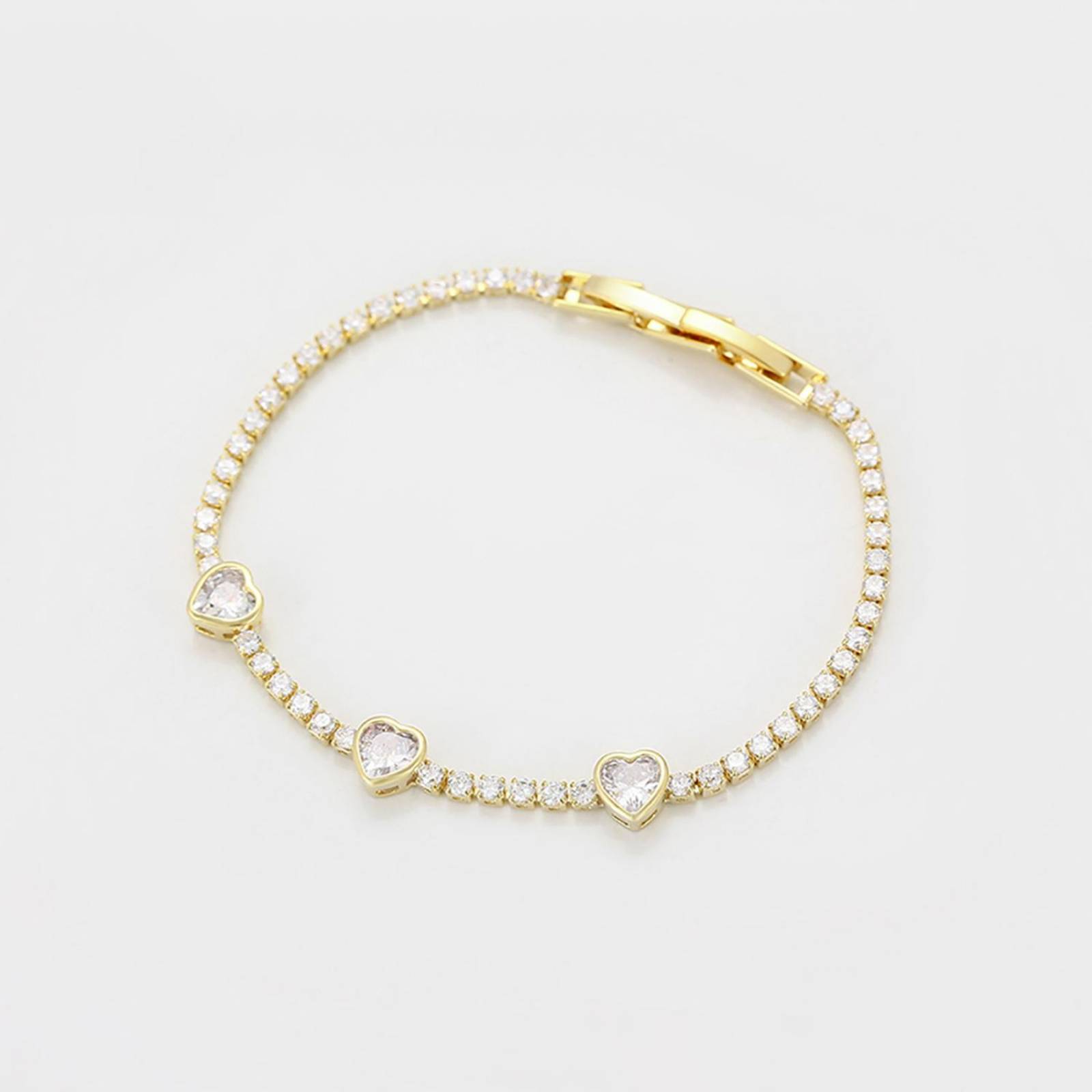 CRISTAL AMOR - Pulsera Esclava Dama Corazones Cristales Austriacos Juvenil Oro 14K Laminado Dorado
