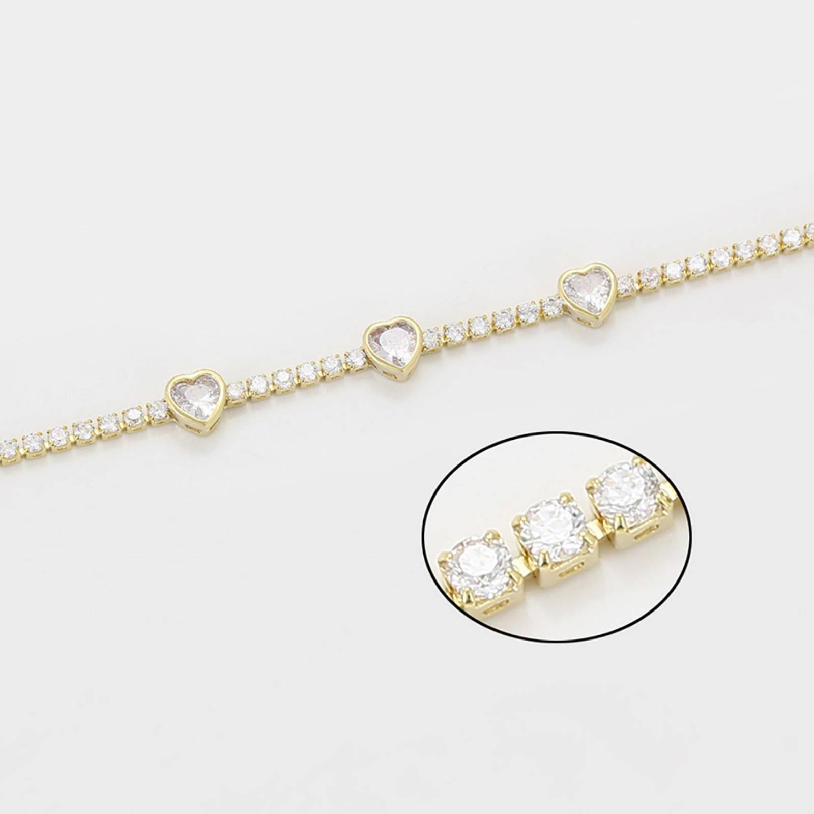 CRISTAL AMOR - Pulsera Esclava Dama Corazones Cristales Austriacos Juvenil Oro 14K Laminado Dorado