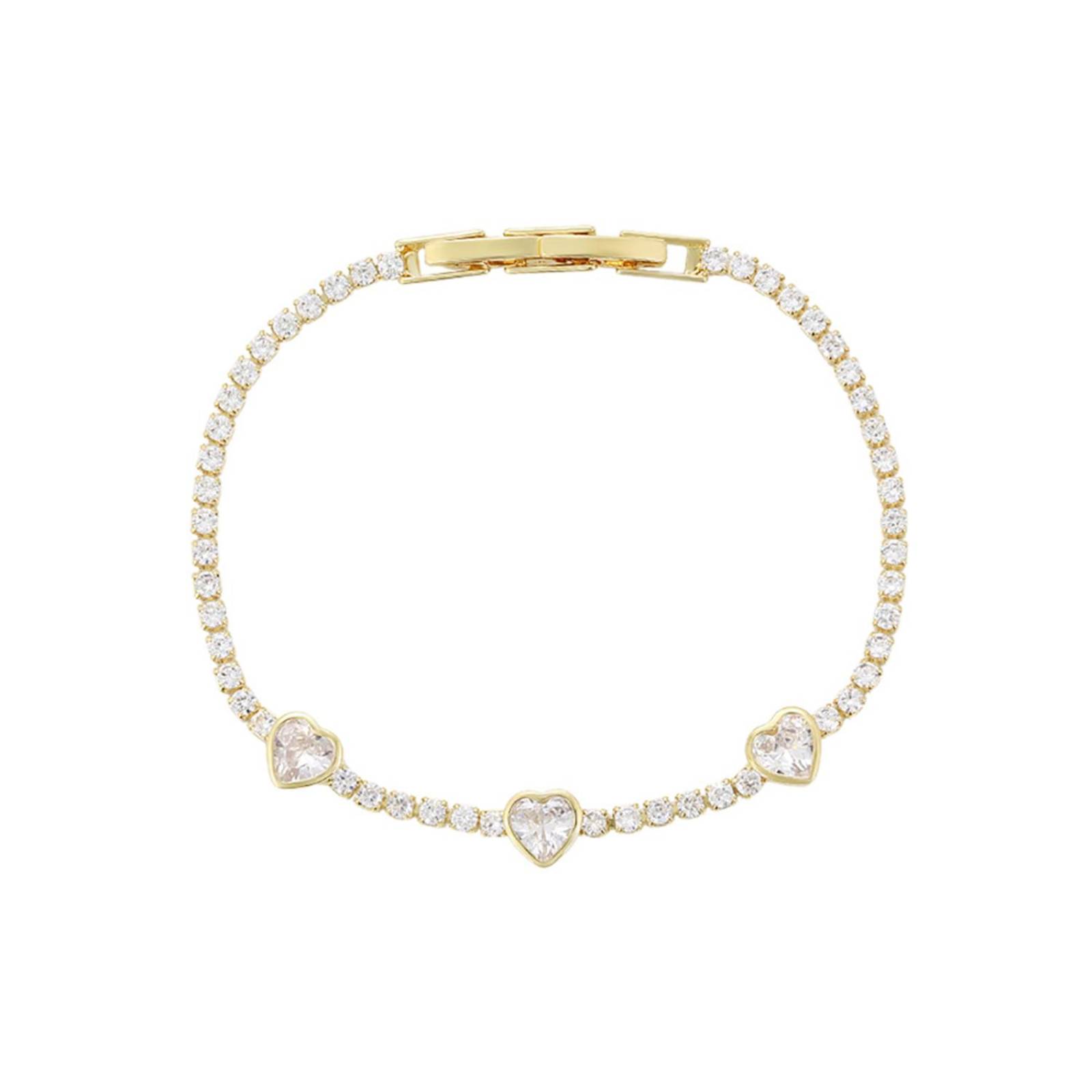 CRISTAL AMOR - Pulsera Esclava Dama Corazones Cristales Austriacos Juvenil Oro 14K Laminado Dorado