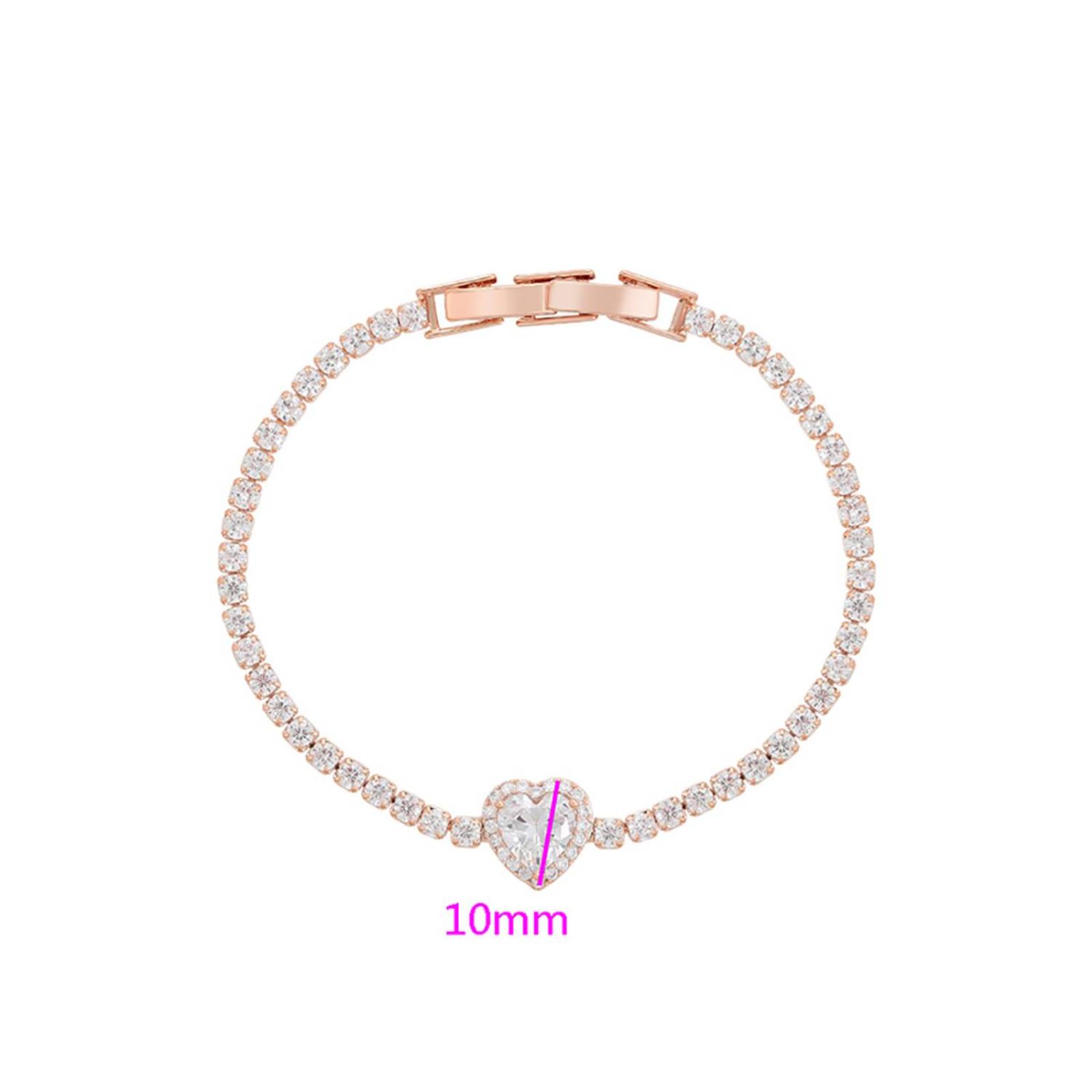 CRISTAL AMOR - Pulsera Esclava Corazón Cristal Diamante Oro Rosa 14K Laminado 