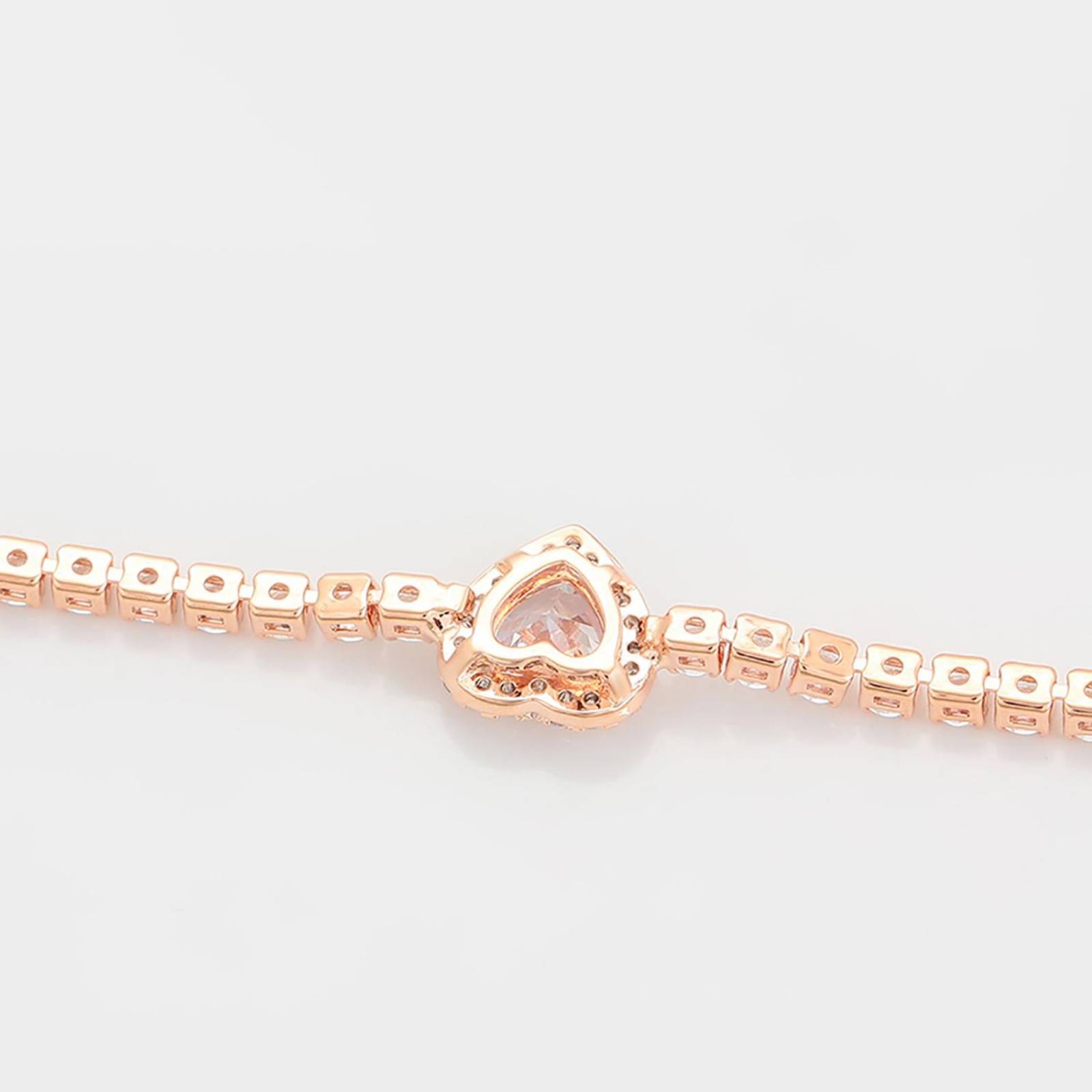 CRISTAL AMOR - Pulsera Esclava Corazón Cristal Diamante Oro Rosa 14K Laminado 