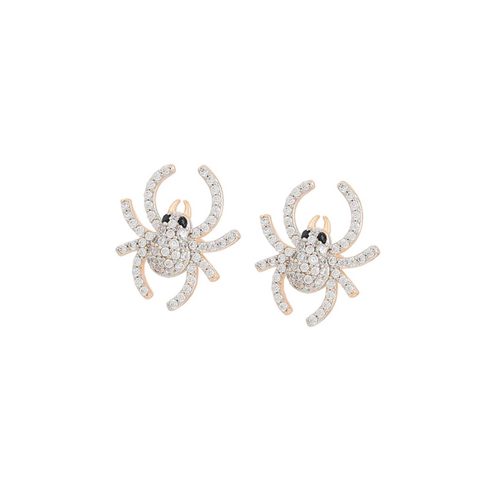 Aretes Broquel Araña Con Brillantes Swarovski Oro 18K Lam Dorado