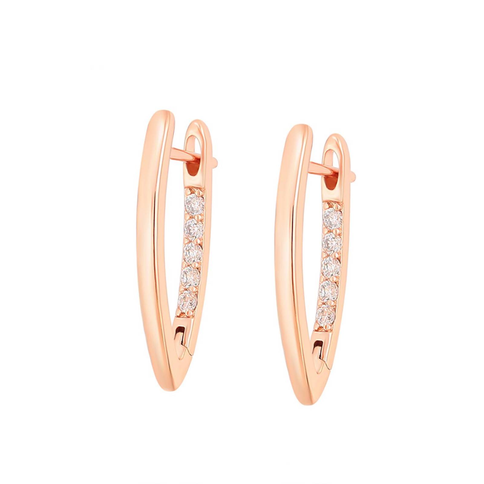 CRISTAL AMOR - Aretes Arracadas en Forma de V Con Cristales Oro Rosa 14K Laminado 