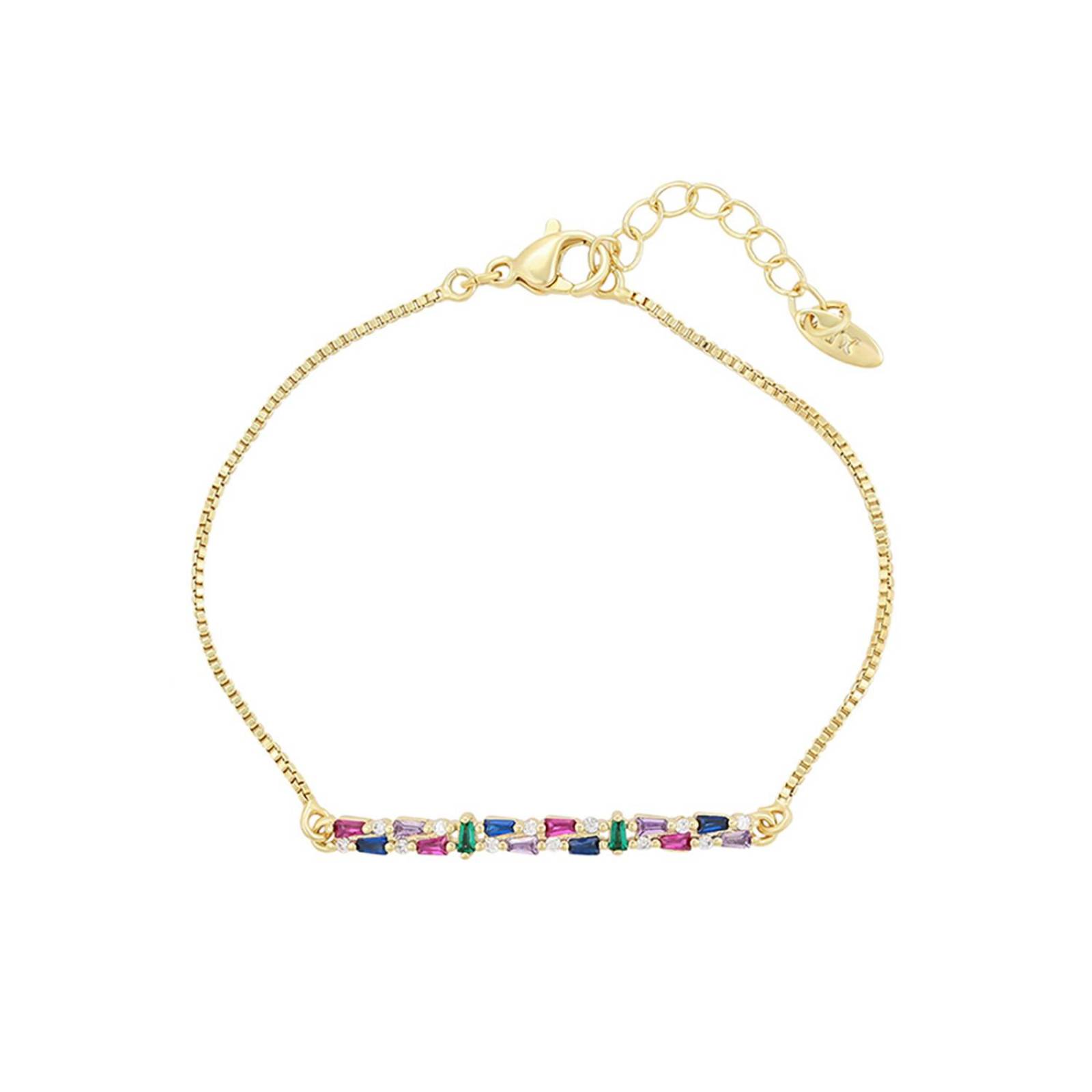 CRISTAL AMOR - Pulsera Esclava Dama Con Cristales Multicolor Oro 14K Laminado Dorado