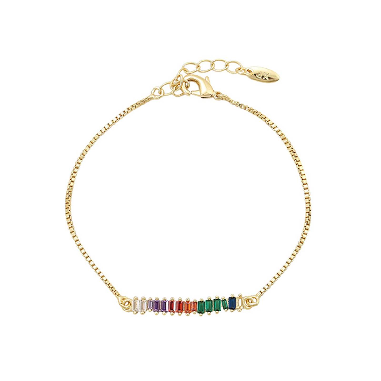 CRISTAL AMOR - Pulsera Dama Diseño Churumbela Cristales Rainbow Oro 14K Laminado Dorado