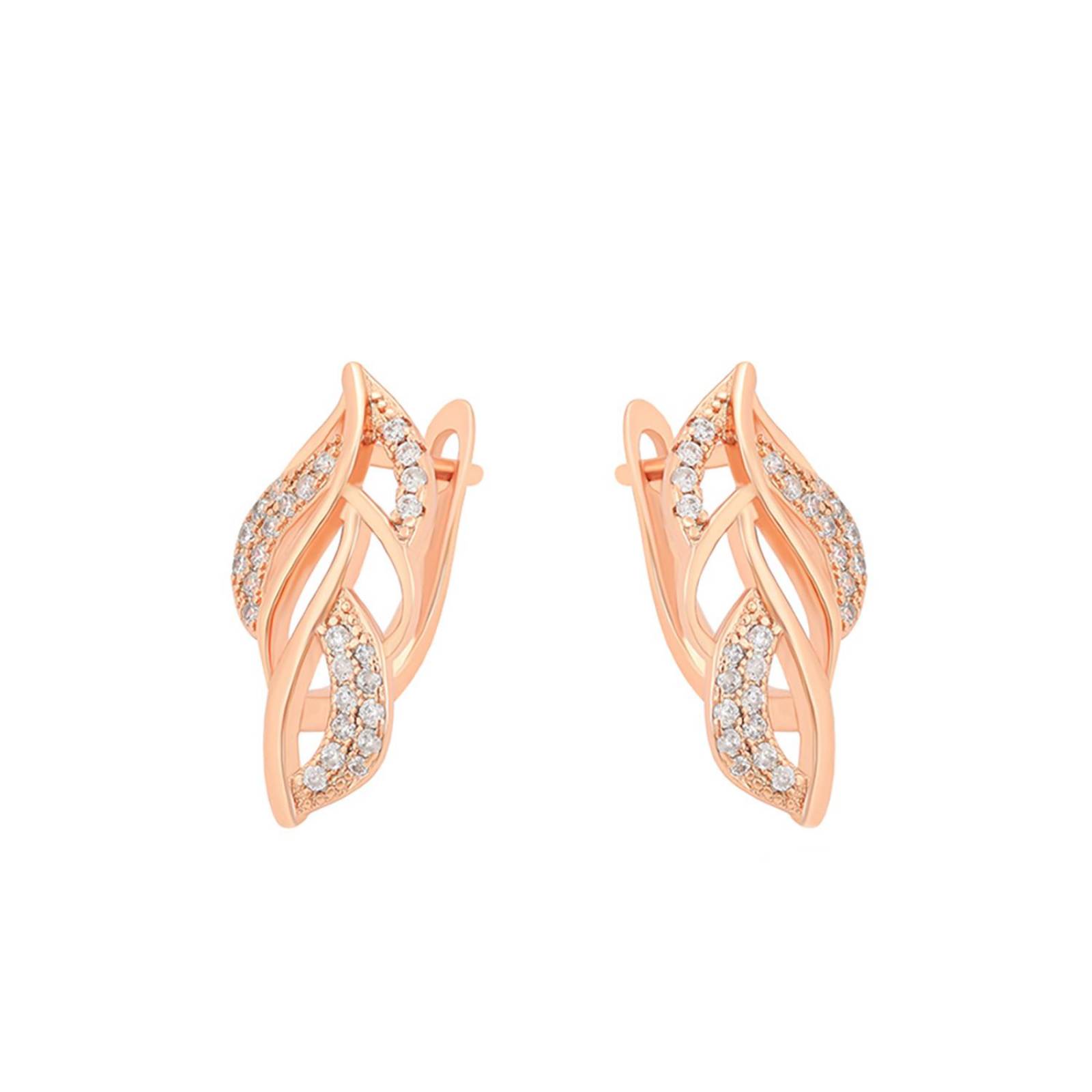 CRISTAL AMOR - Aretes Hoja Brillantes Cristales Austriacos Oro Rosa 14K Laminado 