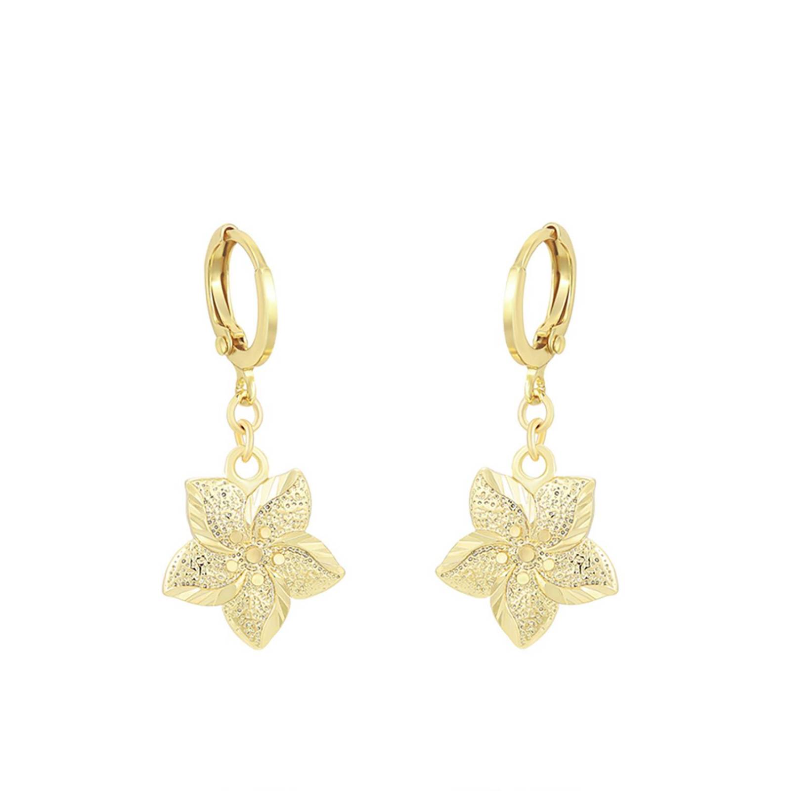 CRISTAL AMOR - Aretes Colgantes Para Dama Flor Pensamiento Oro 14K Laminado Dorado