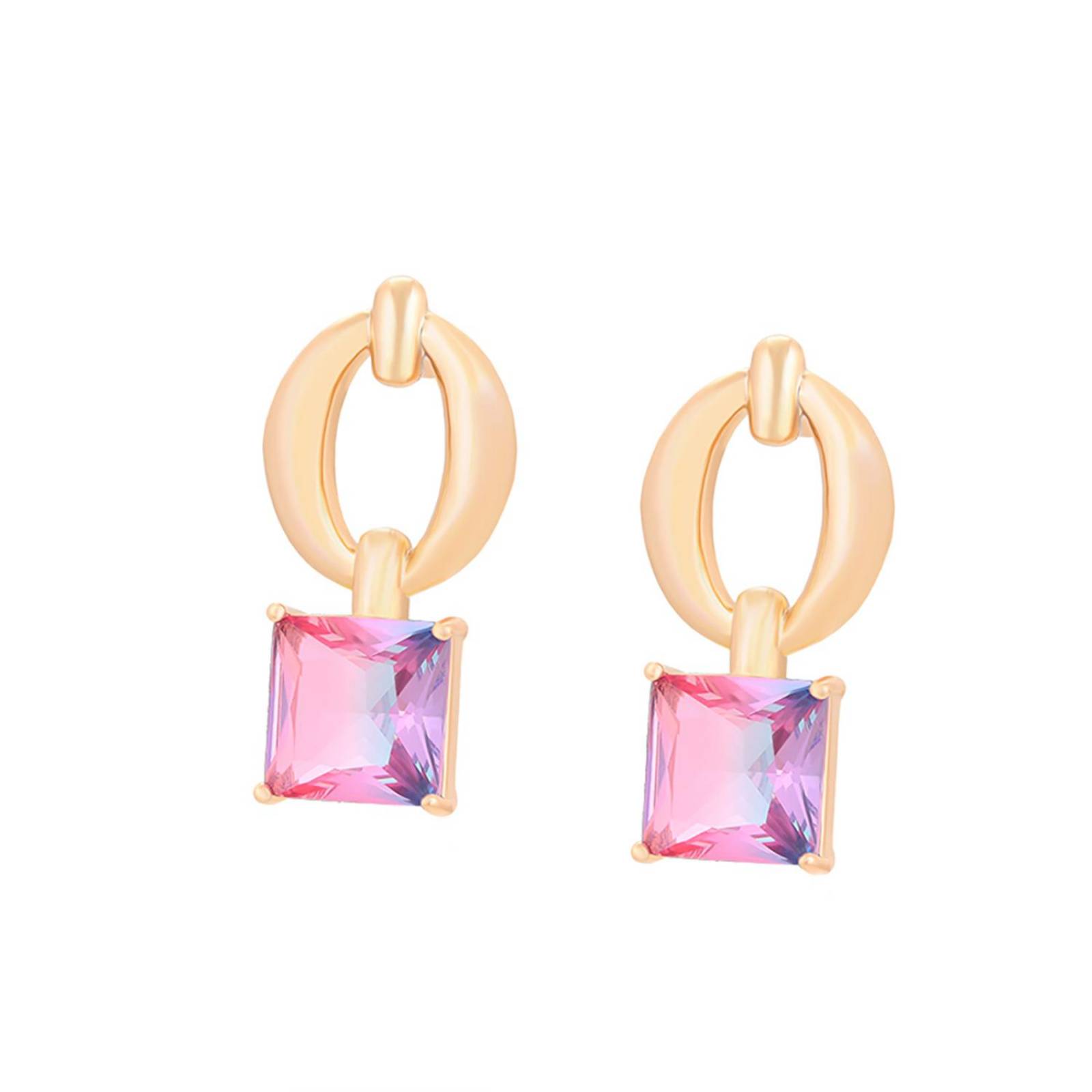 CRISTAL AMOR - Aretes Dama Modernos Con Cristal Austriaco Rosa Violeta Oro 14K Laminado Dorado