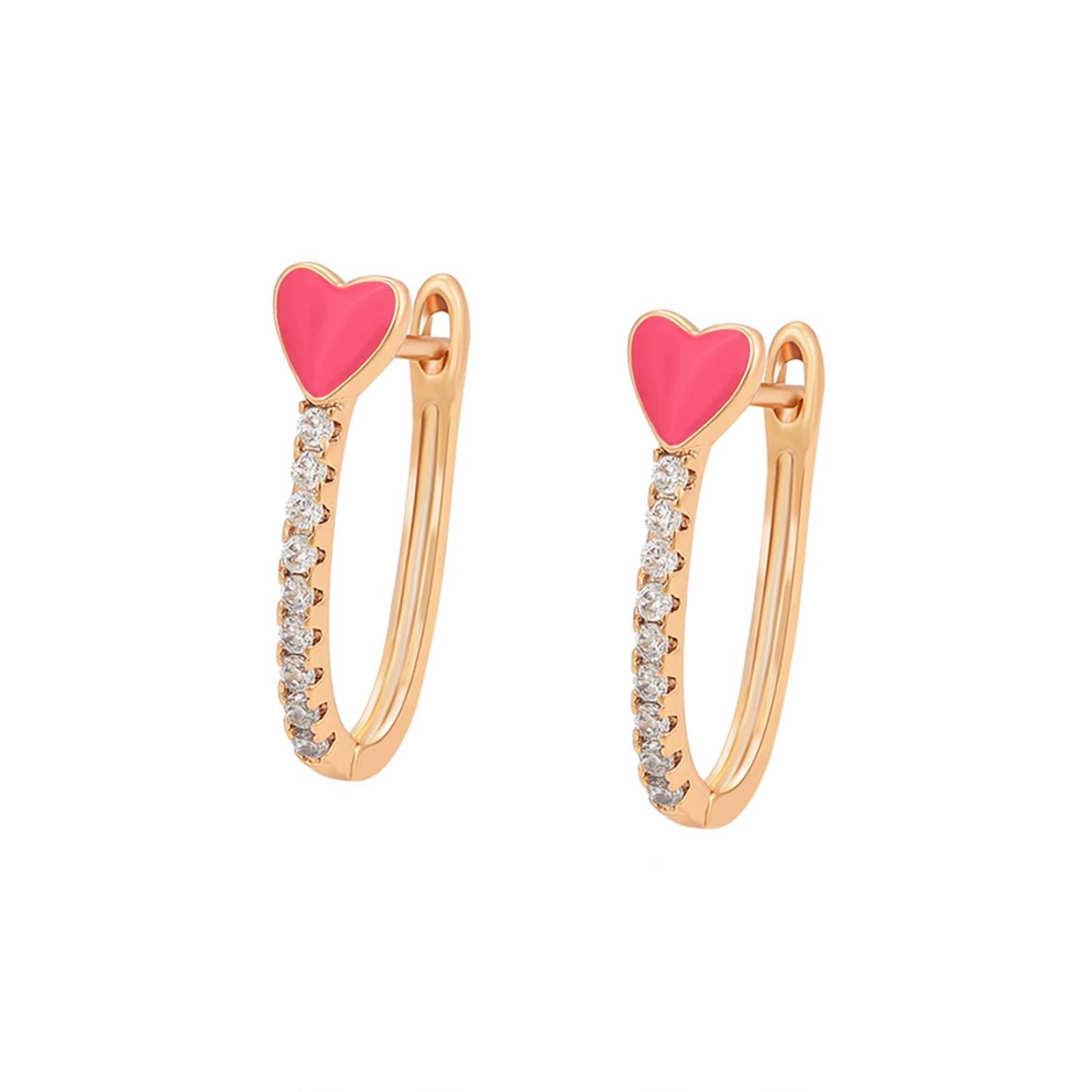 CRISTAL AMOR - Aretes Arracadas Para Dama Con Cristales Austriacos Corazón Rosa Oro 18K Laminado Dorado