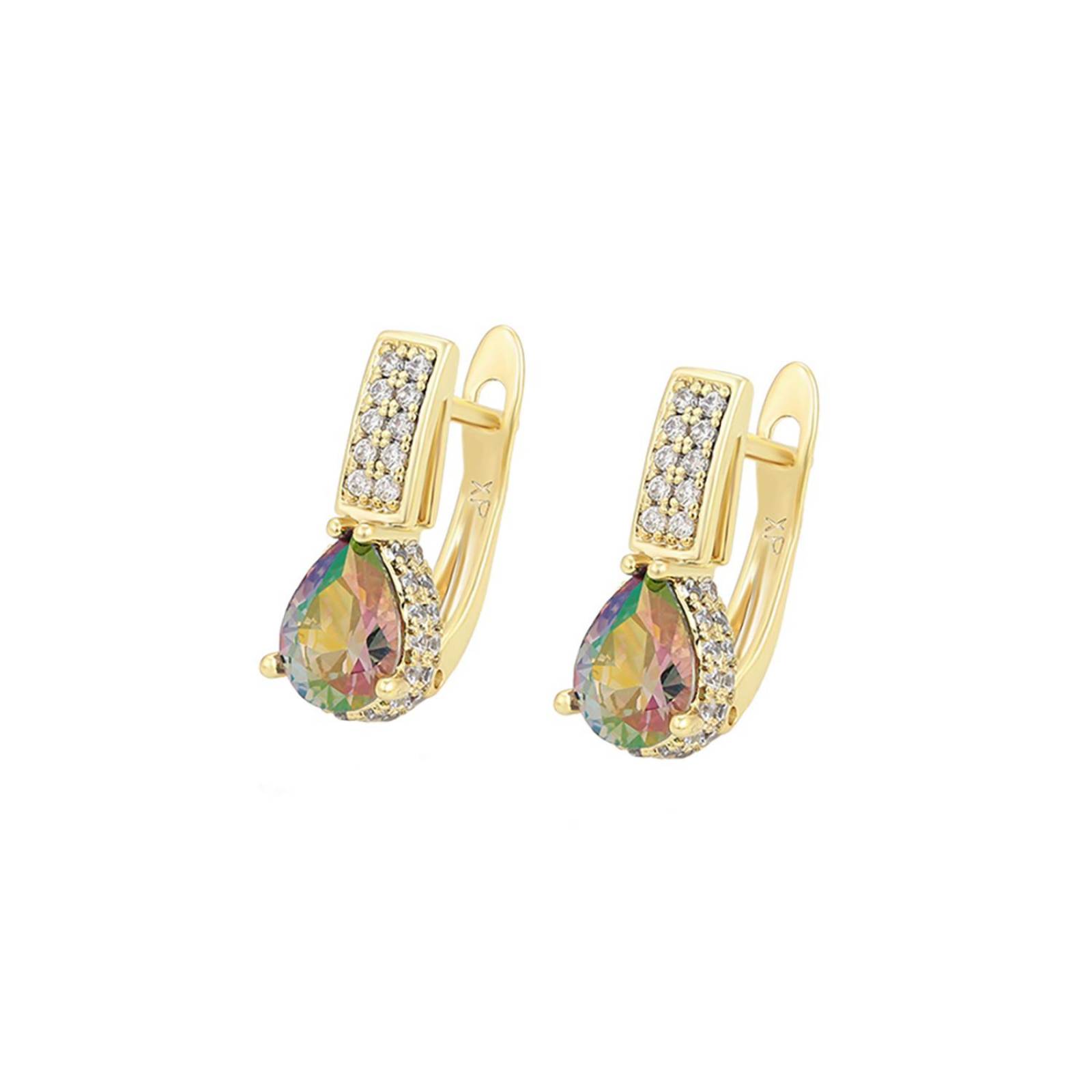 CRISTAL AMOR - Aretes Para Dama Gota Topacio Fuego Cristales Austriacos Oro 14K Laminado Dorado