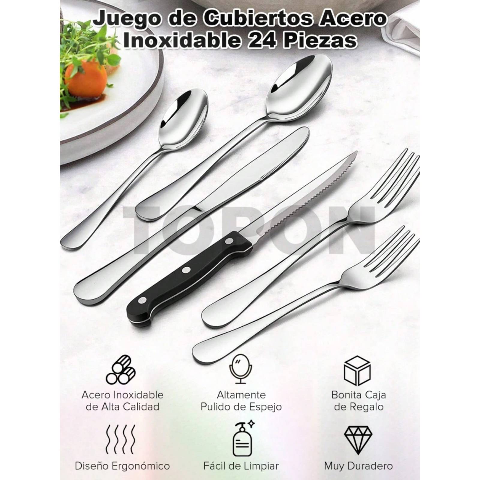 Juego De Cubiertos De Acero Inoxidable 24 Piezas