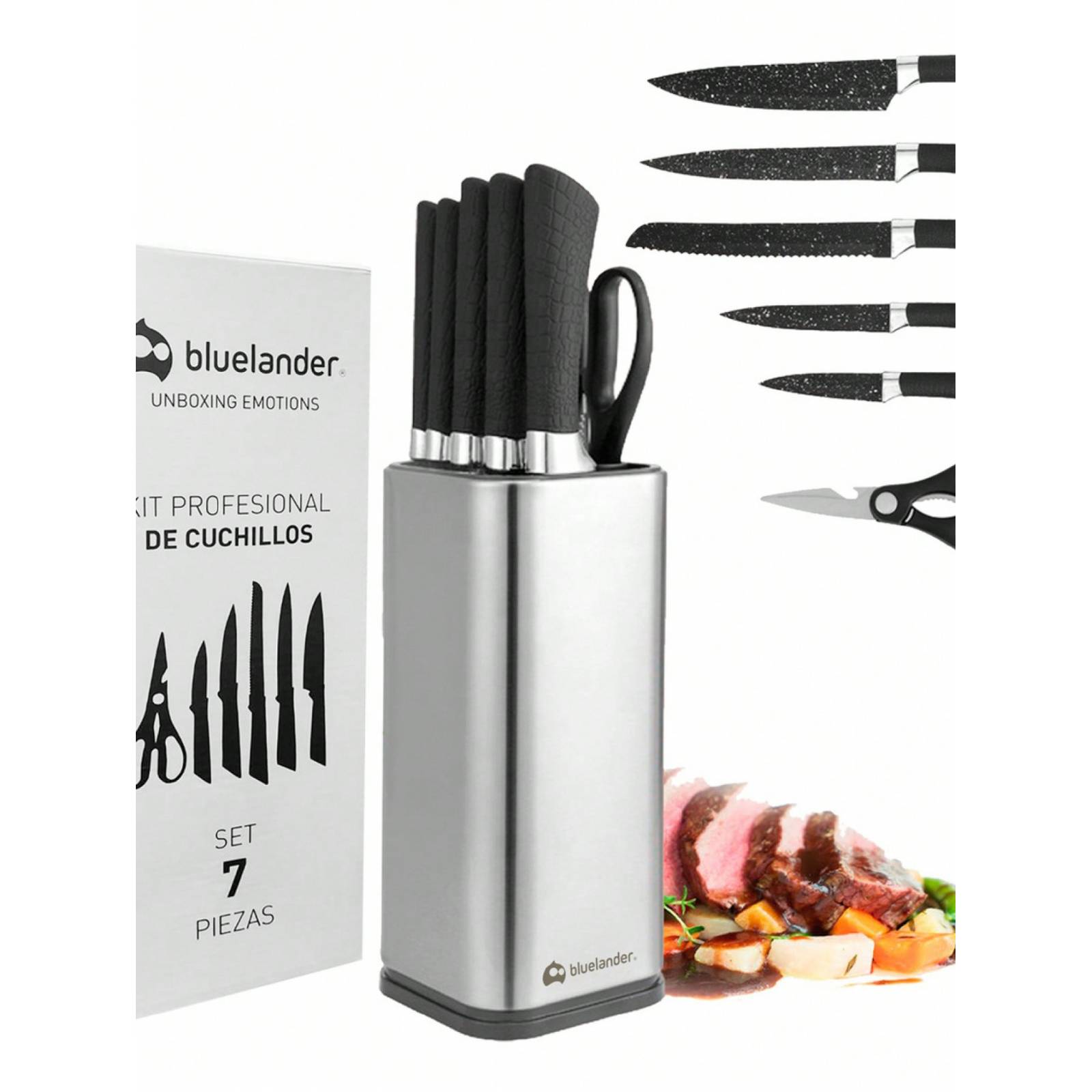 Cuchillos Juego De Cocina  Acero Inoxidable Set De 7 Piezas Color Negro