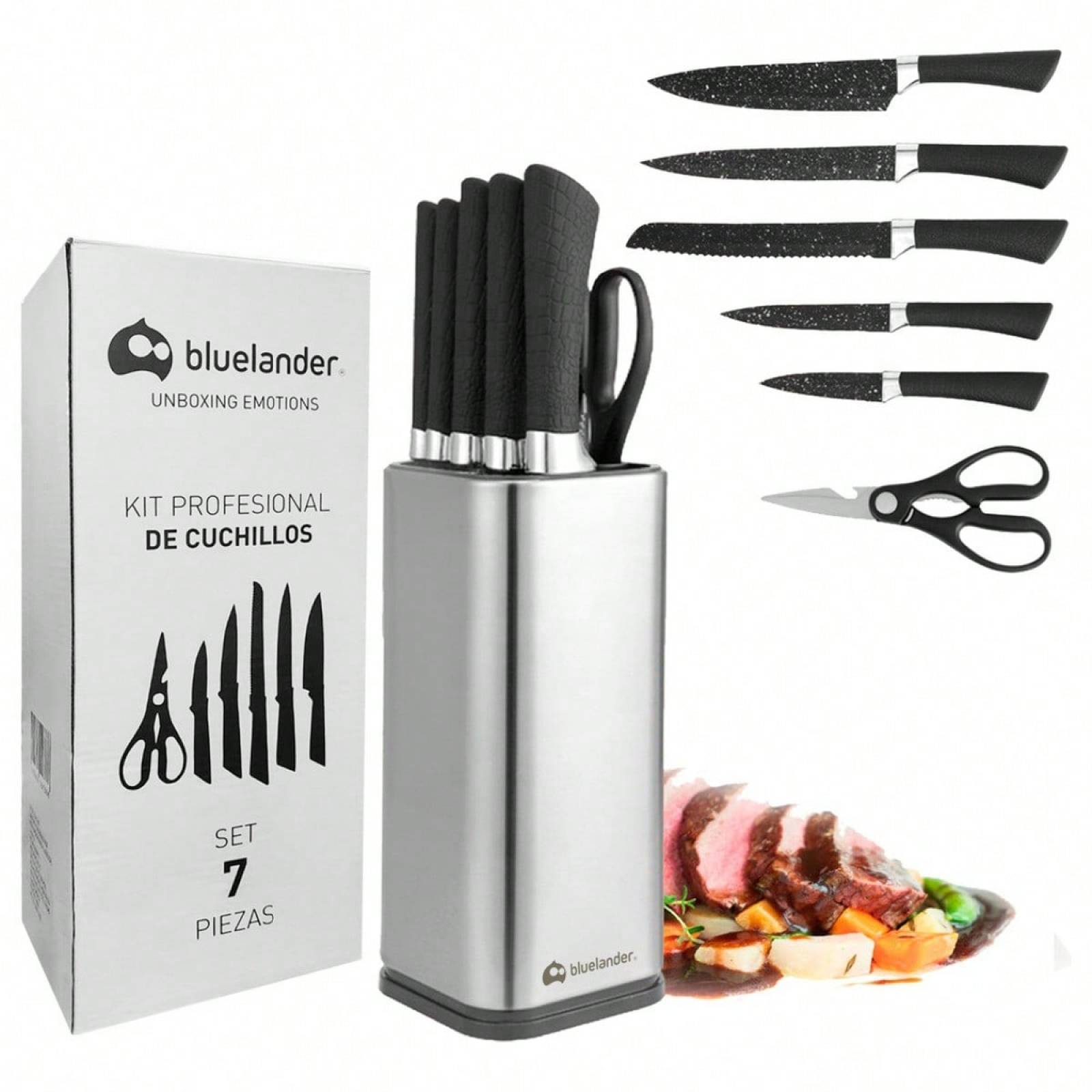 Cuchillos Juego De Cocina  Acero Inoxidable Set De 7 Piezas Color Negro