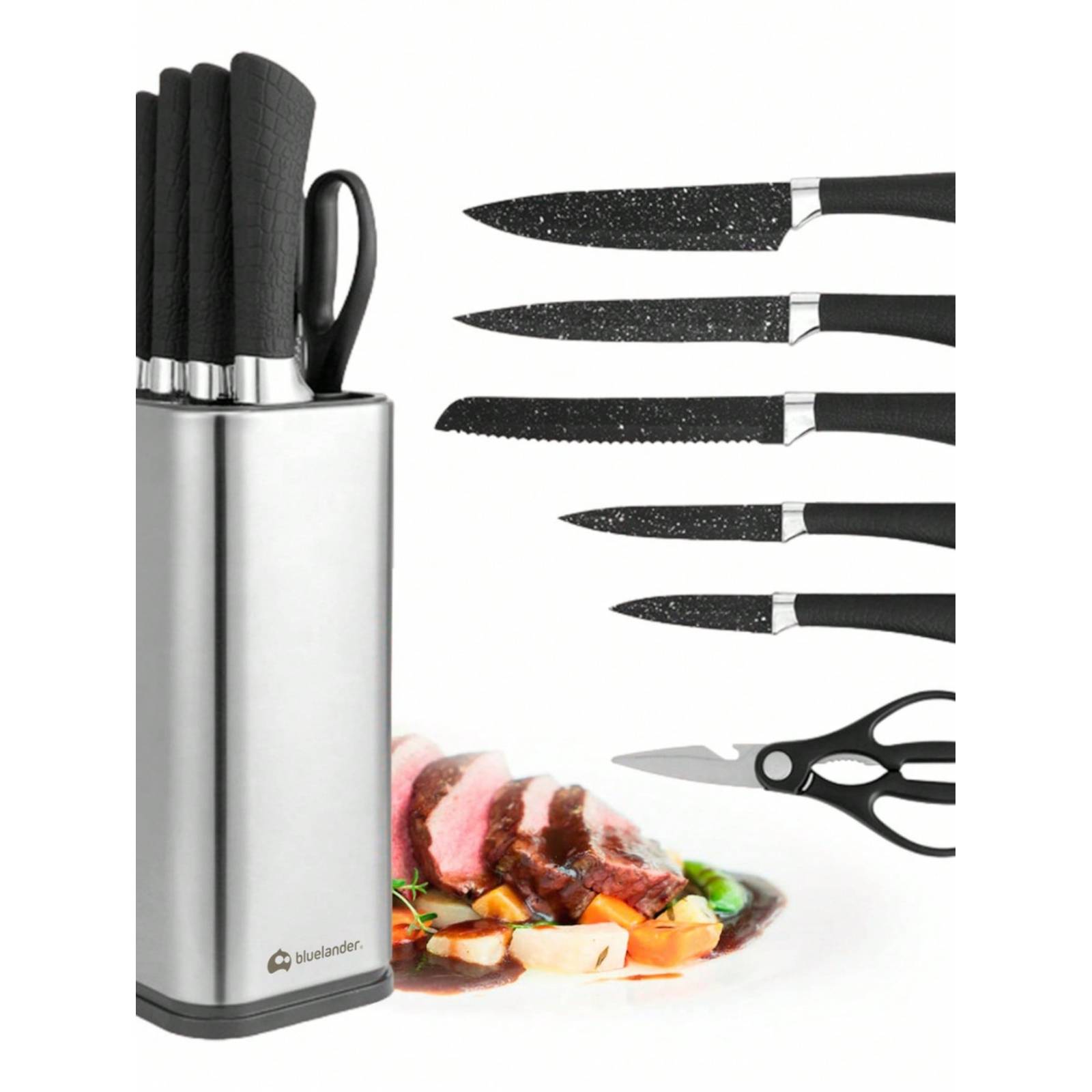 Cuchillos Juego De Cocina  Acero Inoxidable Set De 7 Piezas Color Negro