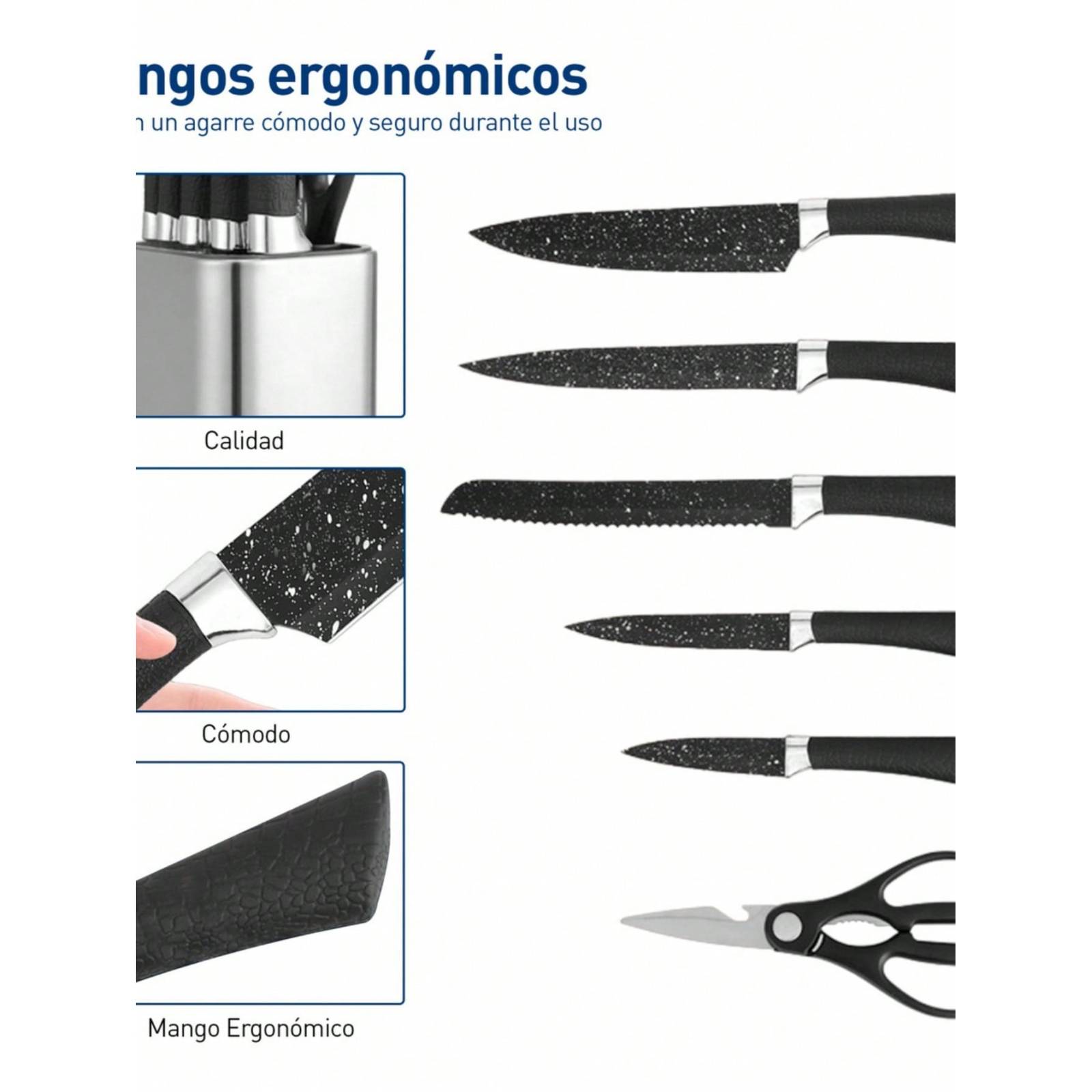 Cuchillos Juego De Cocina  Acero Inoxidable Set De 7 Piezas Color Negro