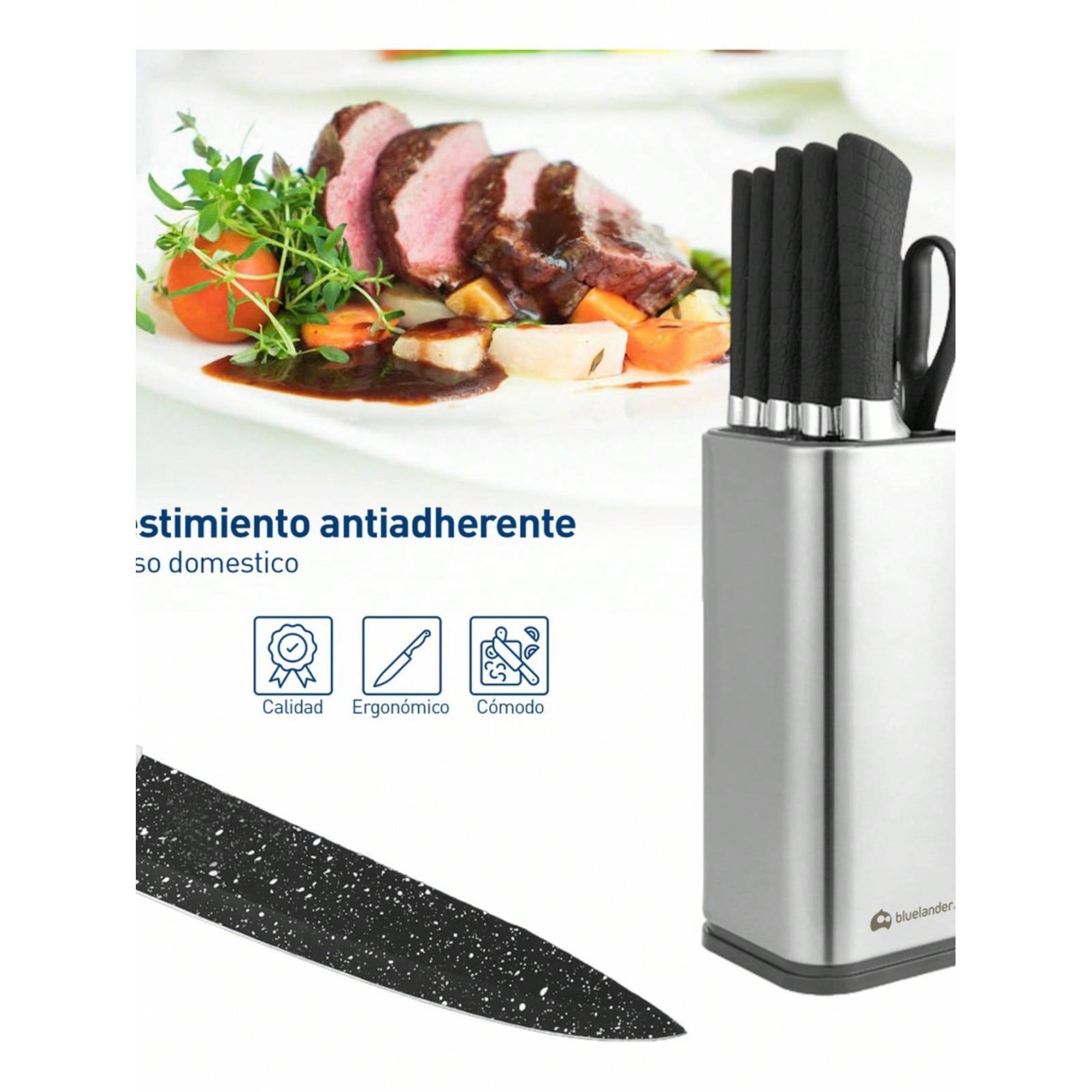 Cuchillos Juego De Cocina  Acero Inoxidable Set De 7 Piezas Color Negro