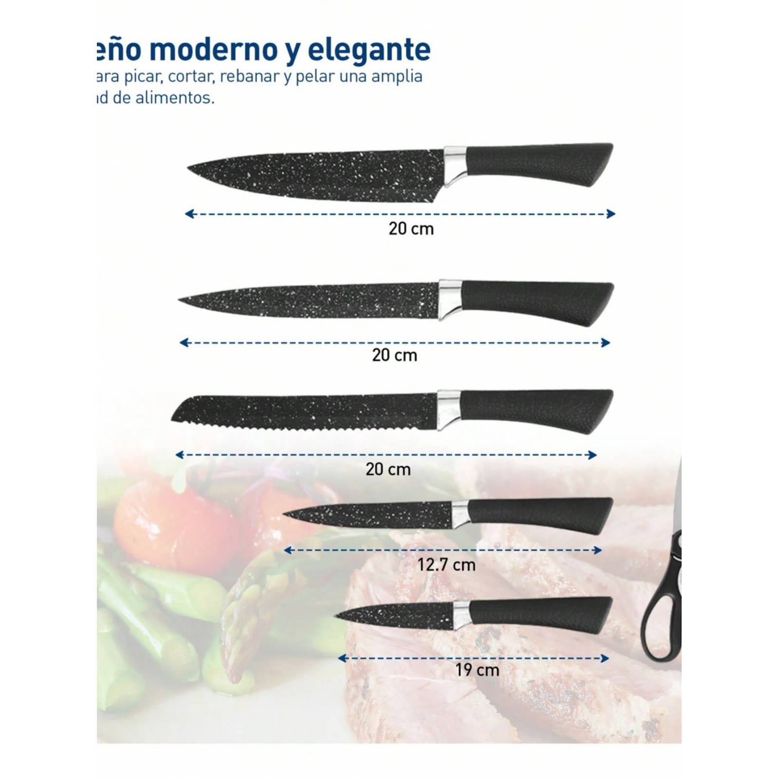 Cuchillos Juego De Cocina  Acero Inoxidable Set De 7 Piezas Color Negro
