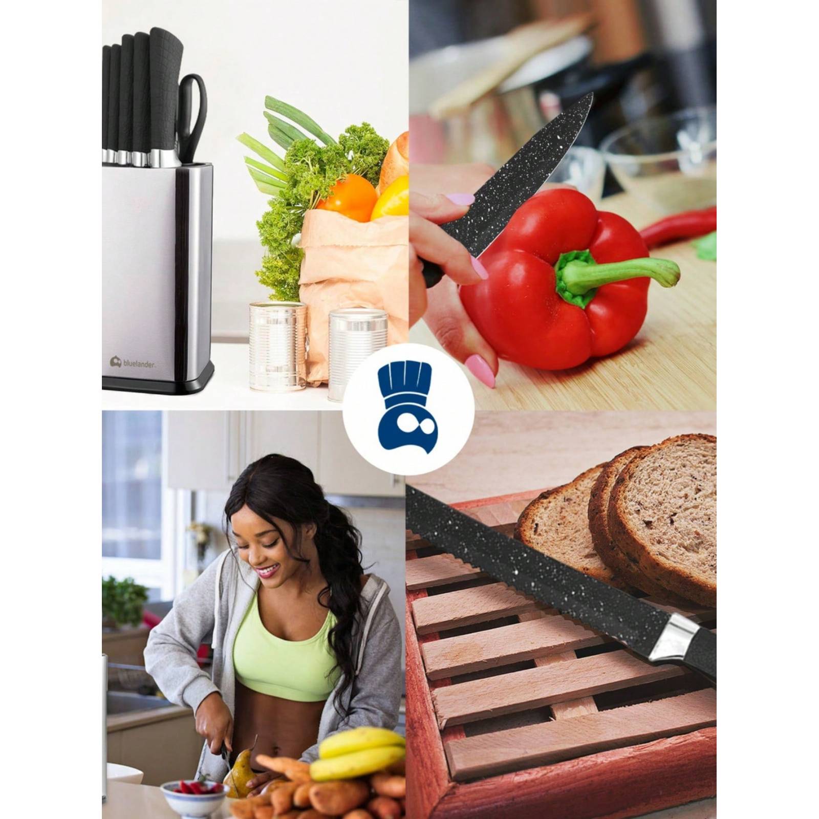 Cuchillos Juego De Cocina  Acero Inoxidable Set De 7 Piezas Color Negro