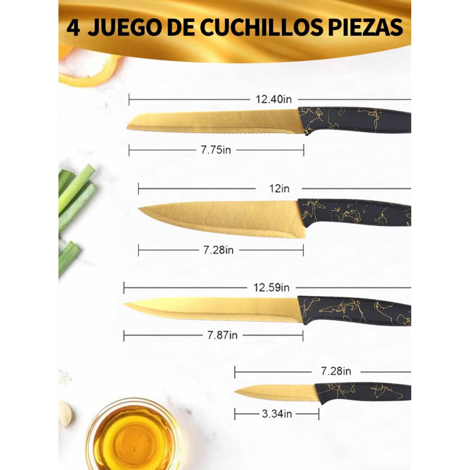 Set De Cuchillos De Cocina Profesional Con Tabla Para Cortar