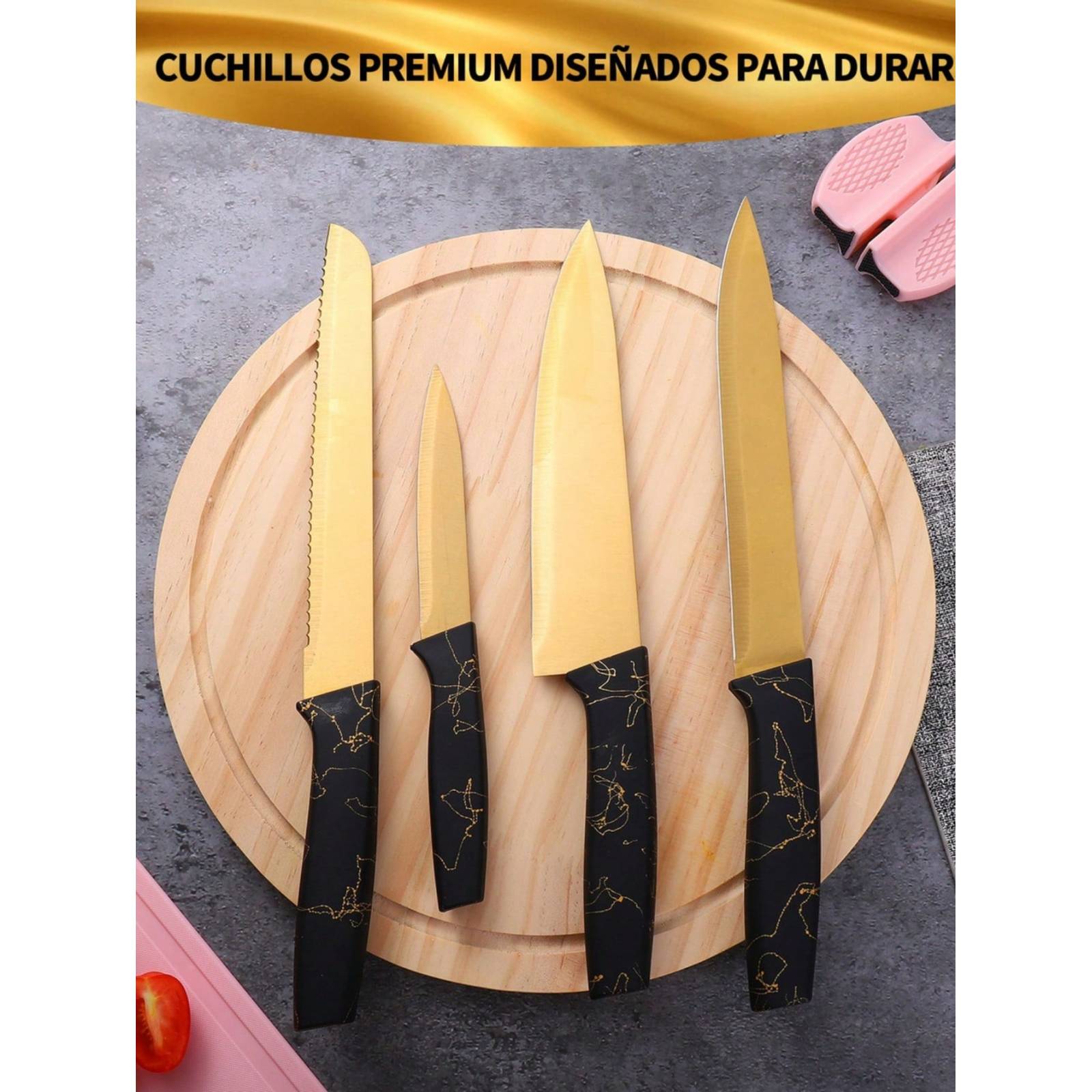 Set De Cuchillos De Cocina Profesional Con Tabla Para Cortar