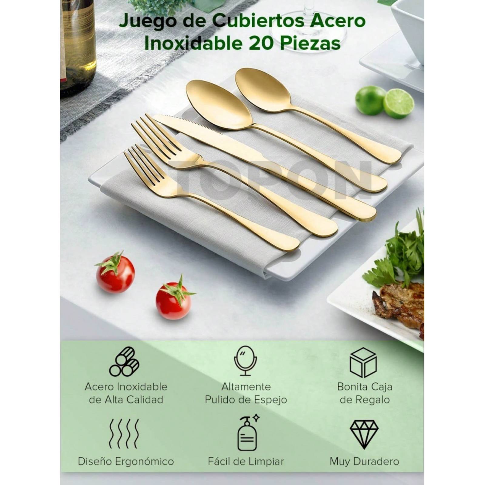 Juego De Cubiertos Acero Inoxidable Dorado  20 Piezas
