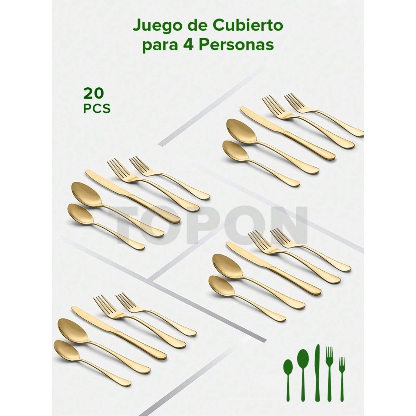Juego De Cubiertos Acero Inoxidable Dorado  20 Piezas