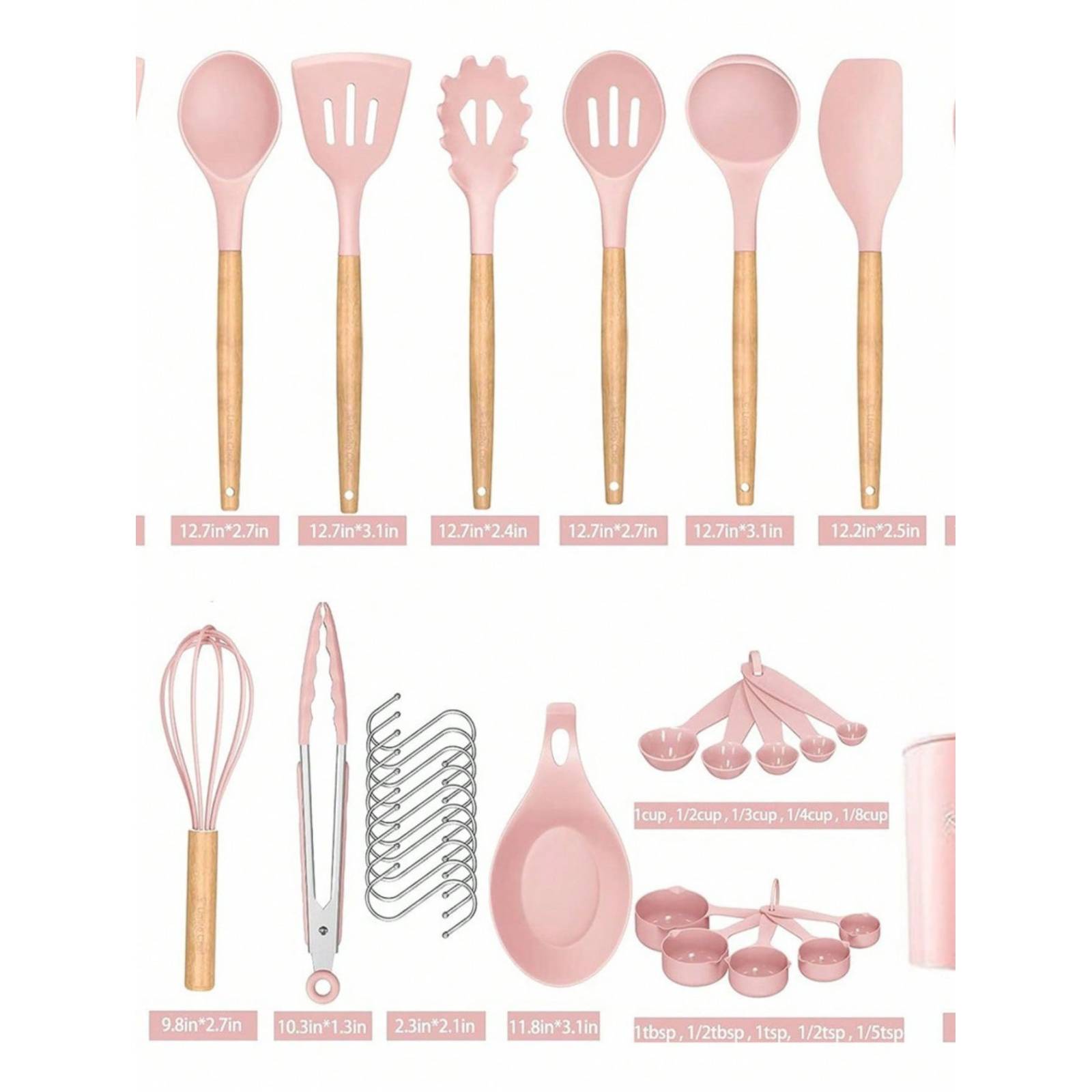 Utensilios De Cocina Mango De Silicona Y Madera 53 Pz.