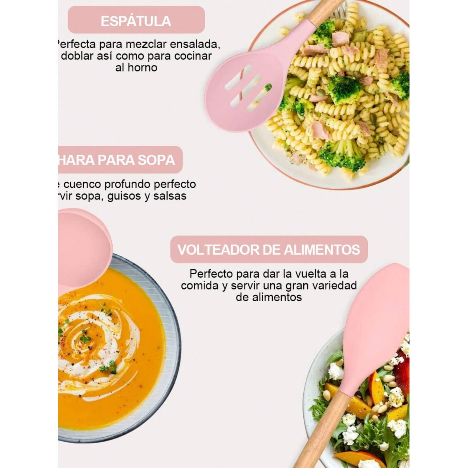 Utensilios De Cocina Mango De Silicona Y Madera 53 Pz.