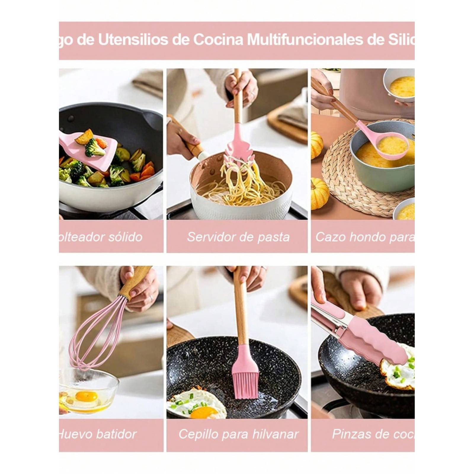 Utensilios De Cocina Mango De Silicona Y Madera 53 Pz.