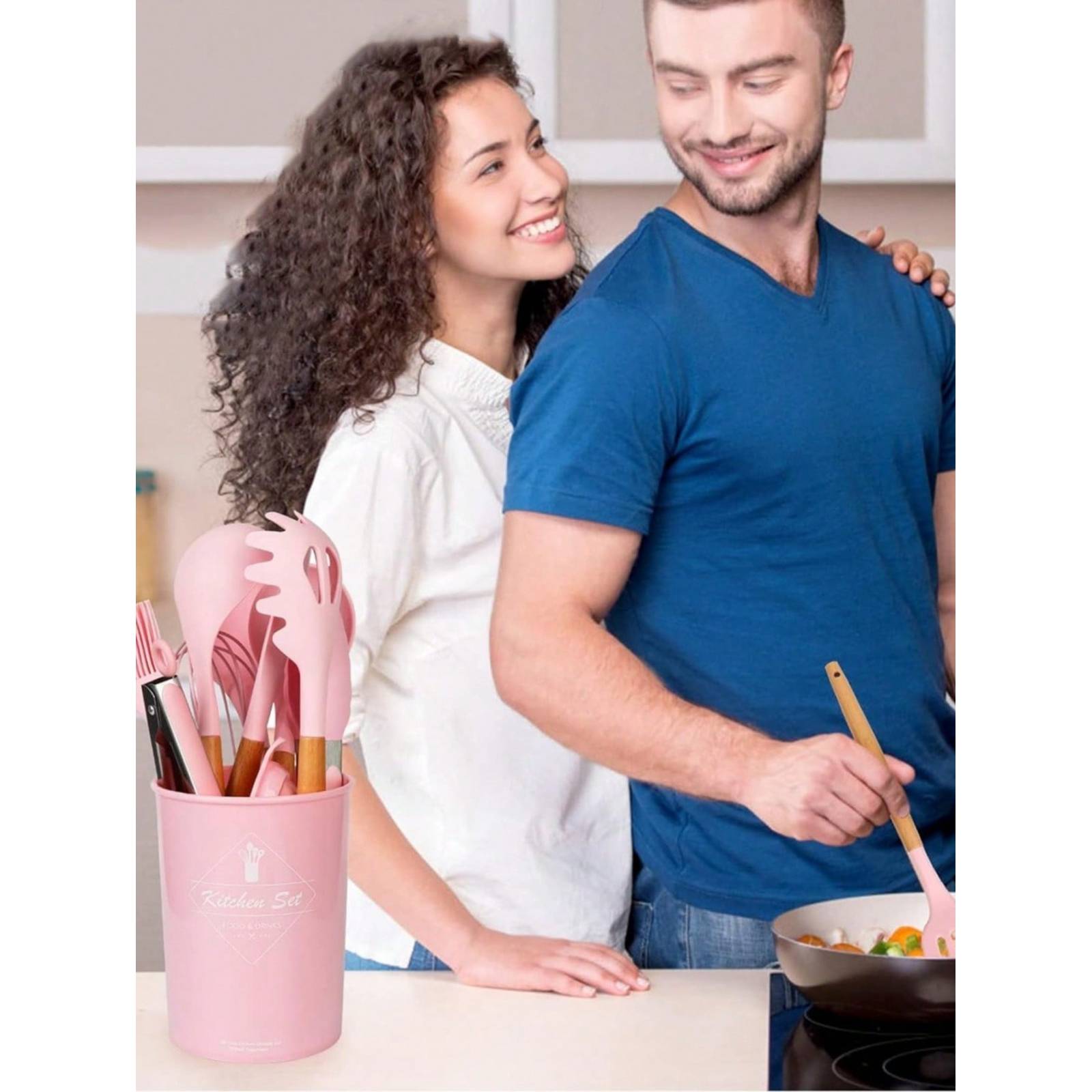 Utensilios De Cocina Mango De Silicona Y Madera 53 Pz.