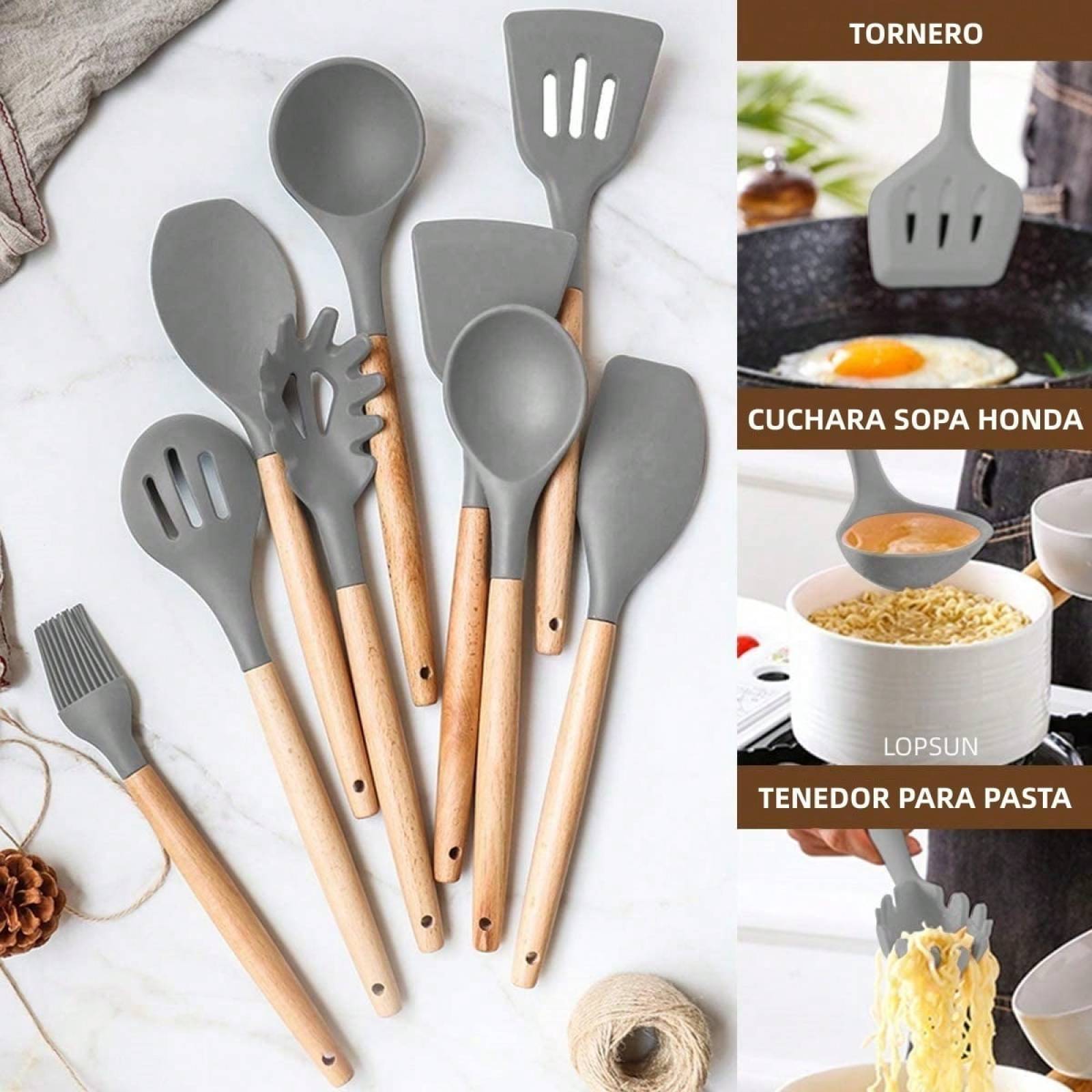 Umite Chef - Juego de utensilios de cocina de silicona, 34 piezas, para  utensilios de cocina antiadherentes, juego de espátulas de silicona, mango  de